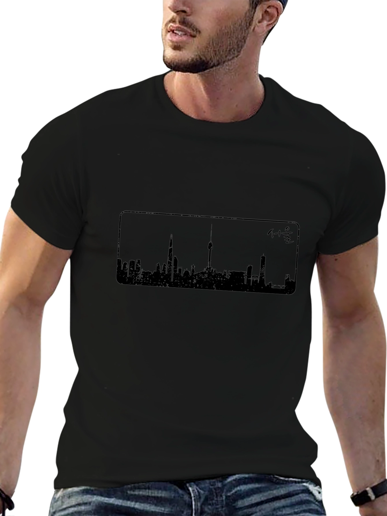 Seoul Skyline Black T-Shirt