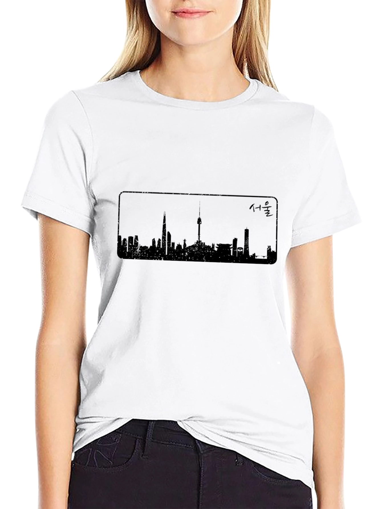Seoul Skyline Black T-Shirt