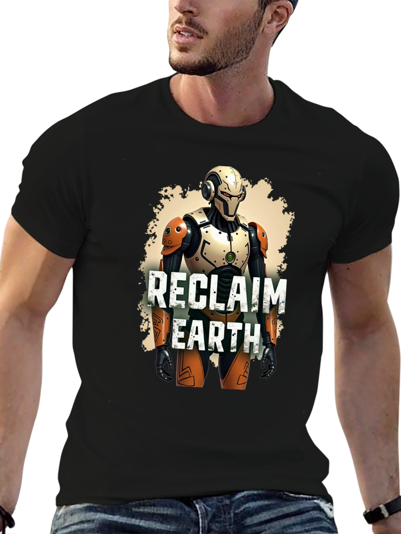 Reclaim Earth Robot Graphic Black T-Shirt