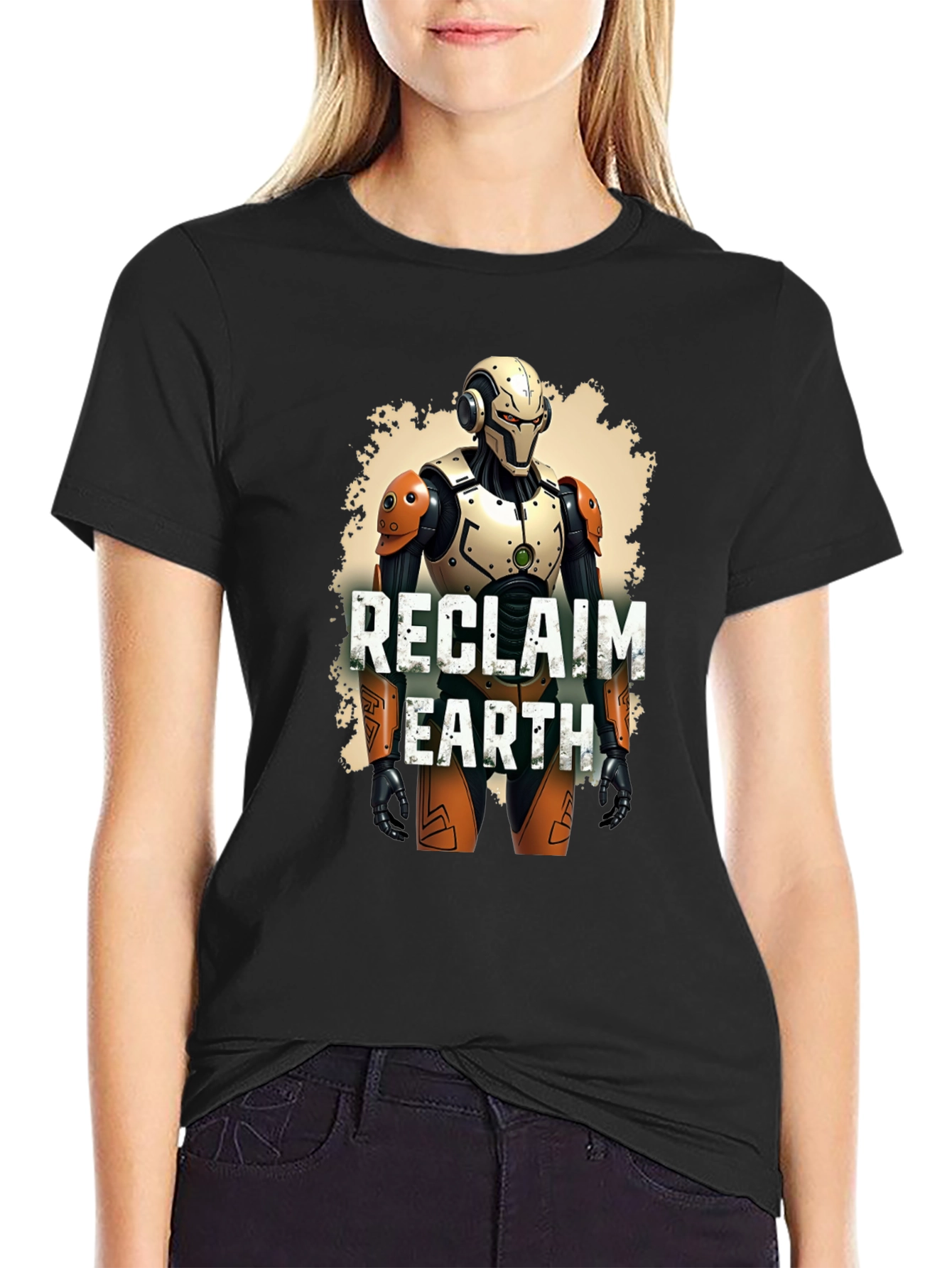 Reclaim Earth Robot Graphic Black T-Shirt