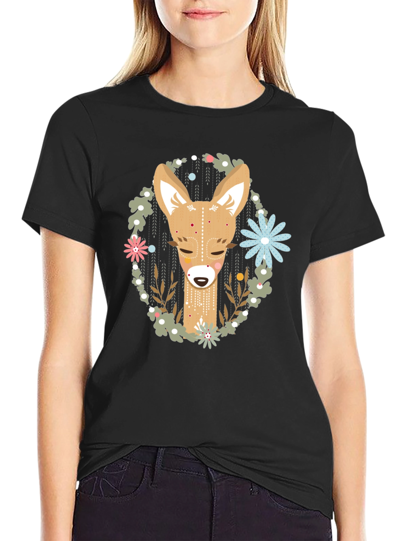 Deer Graphic Tee - Black Cotton Blend