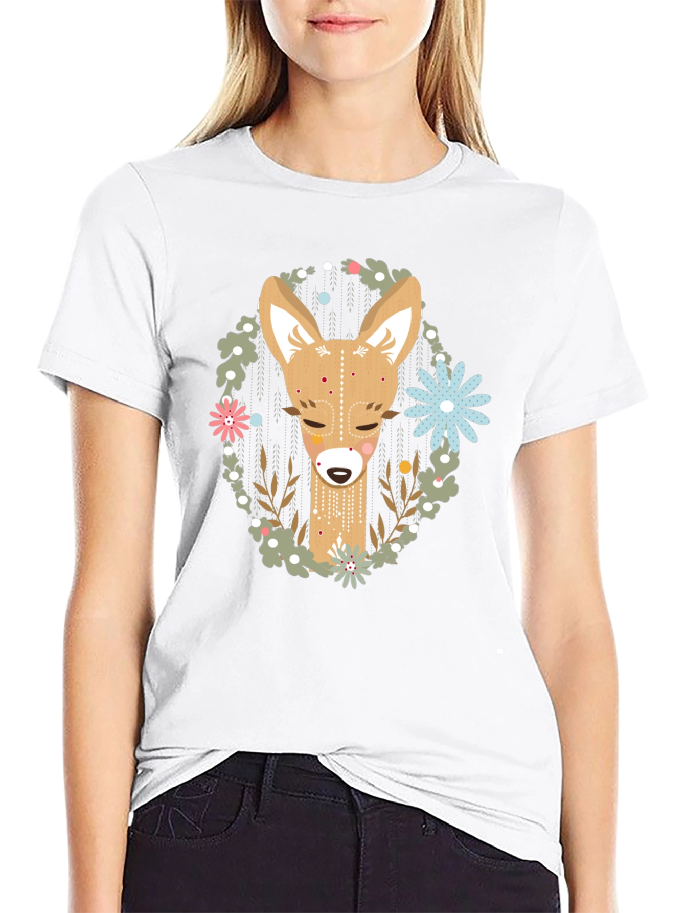 Deer Graphic Tee - Black Cotton Blend