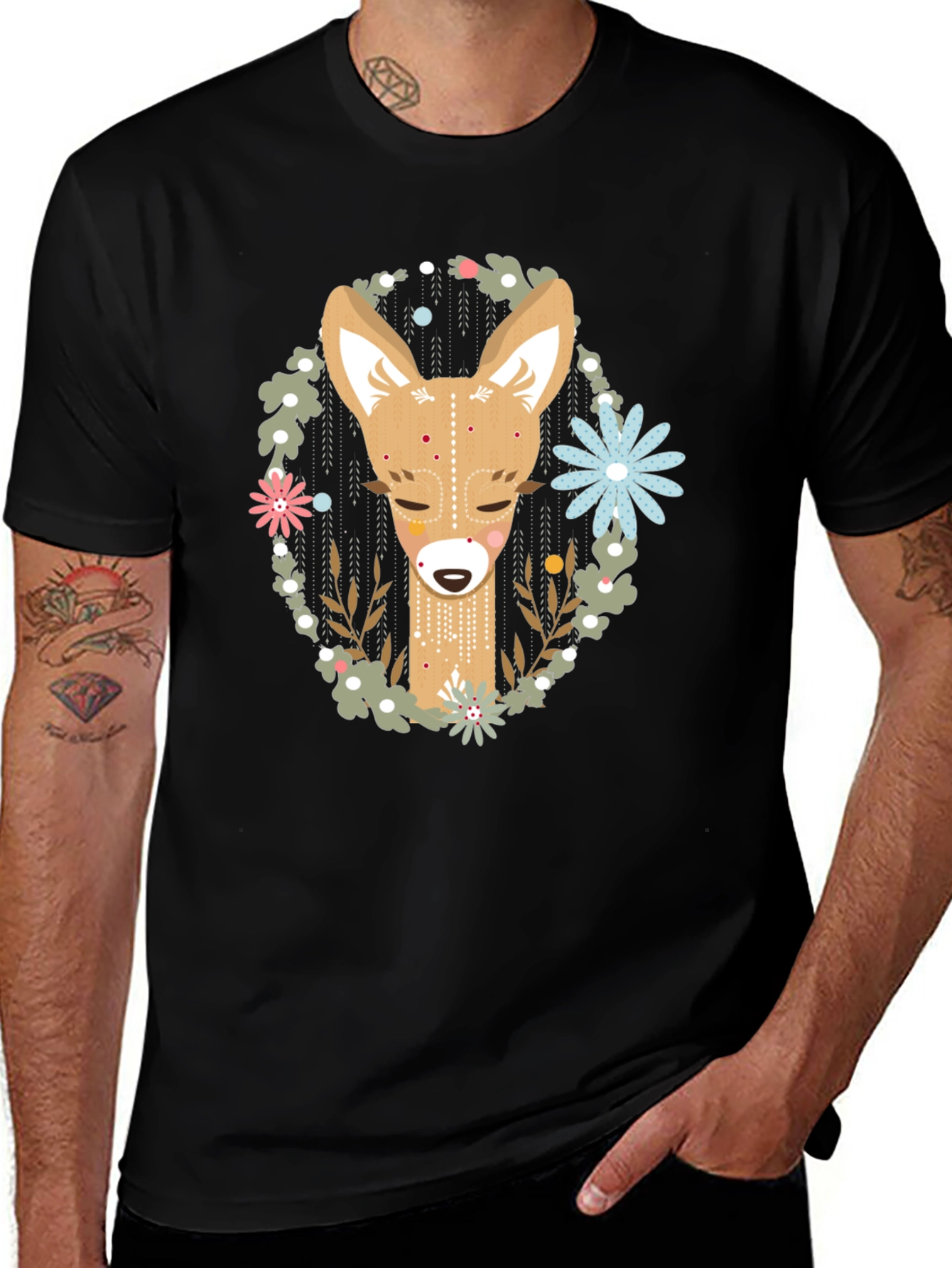 Deer Graphic Tee - Black Cotton Blend