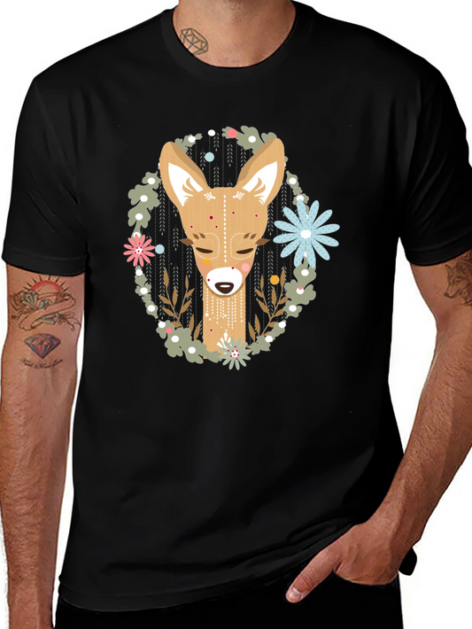 Deer Graphic Tee - Black Cotton Blend