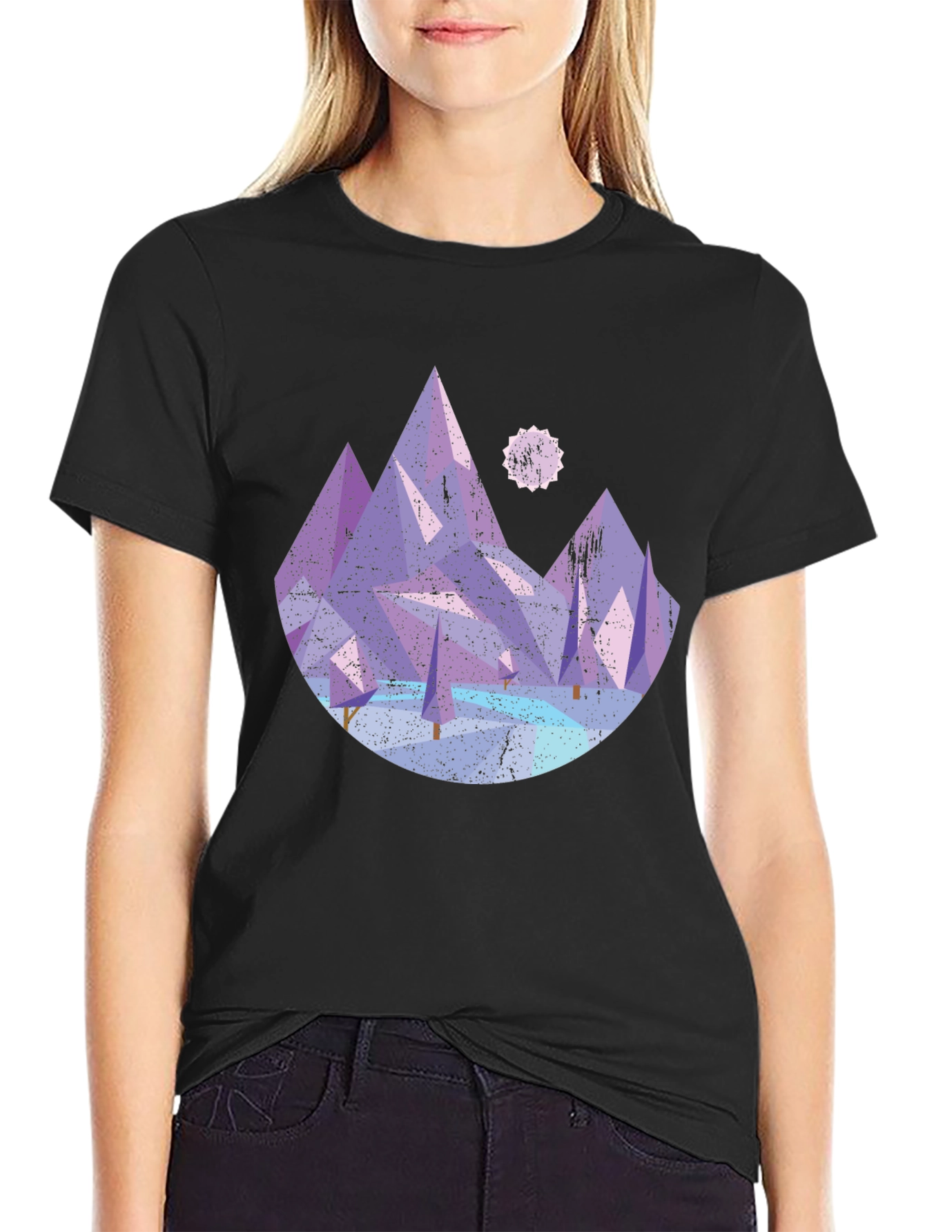 Abstract Mountain Graphic Tee - Black Cotton Shirt