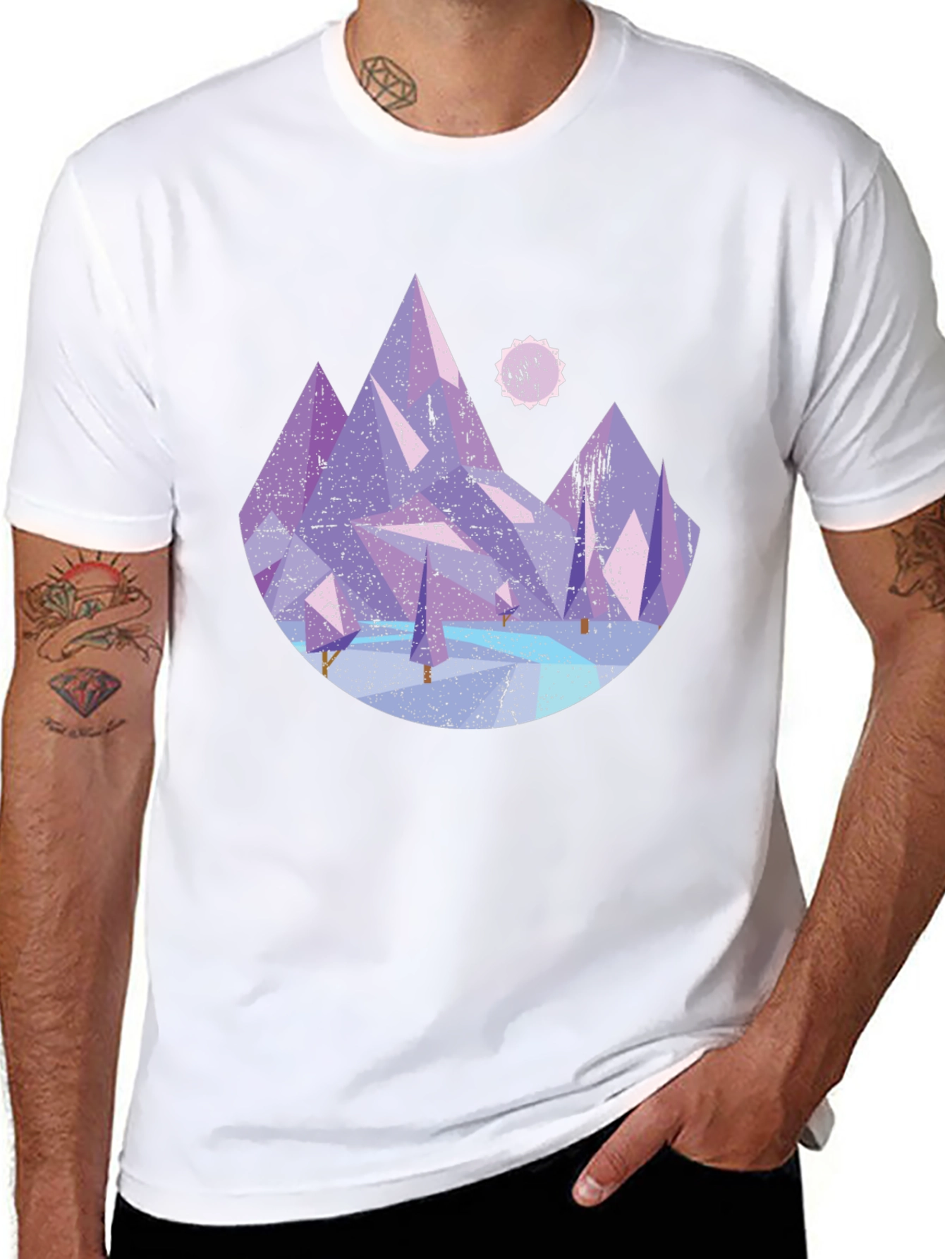 Abstract Mountain Graphic Tee - Black Cotton Shirt