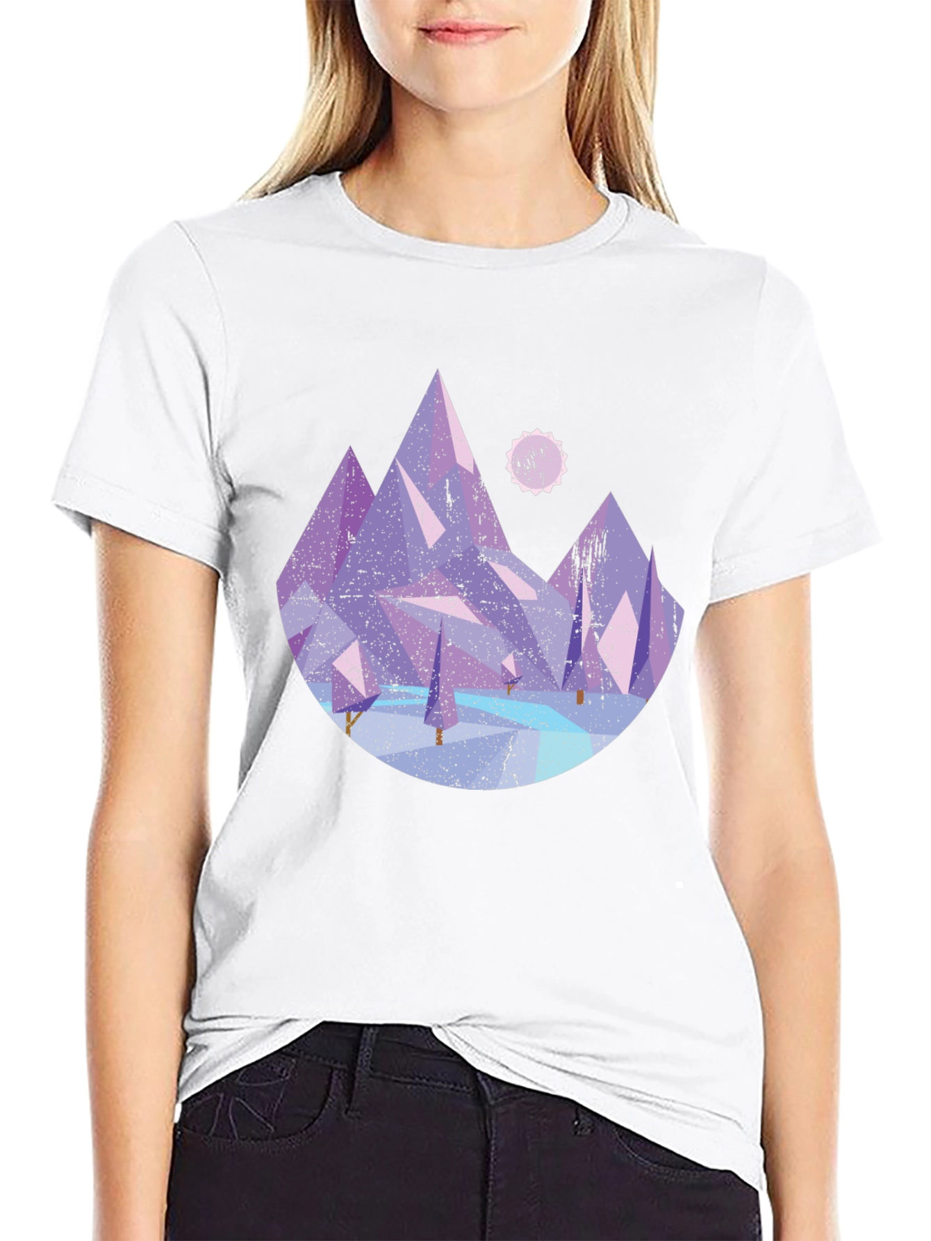 Abstract Mountain Graphic Tee - Black Cotton Shirt