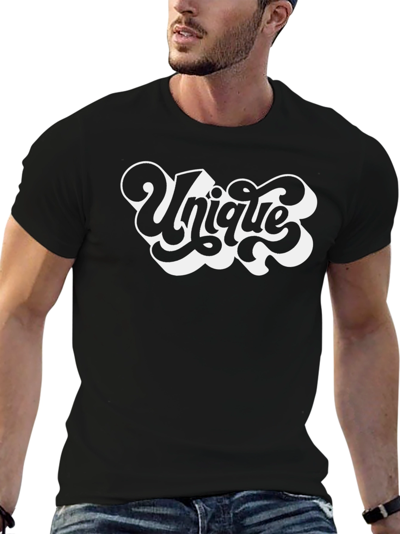 Unique Graphic Print Black Crew Neck T-Shirt