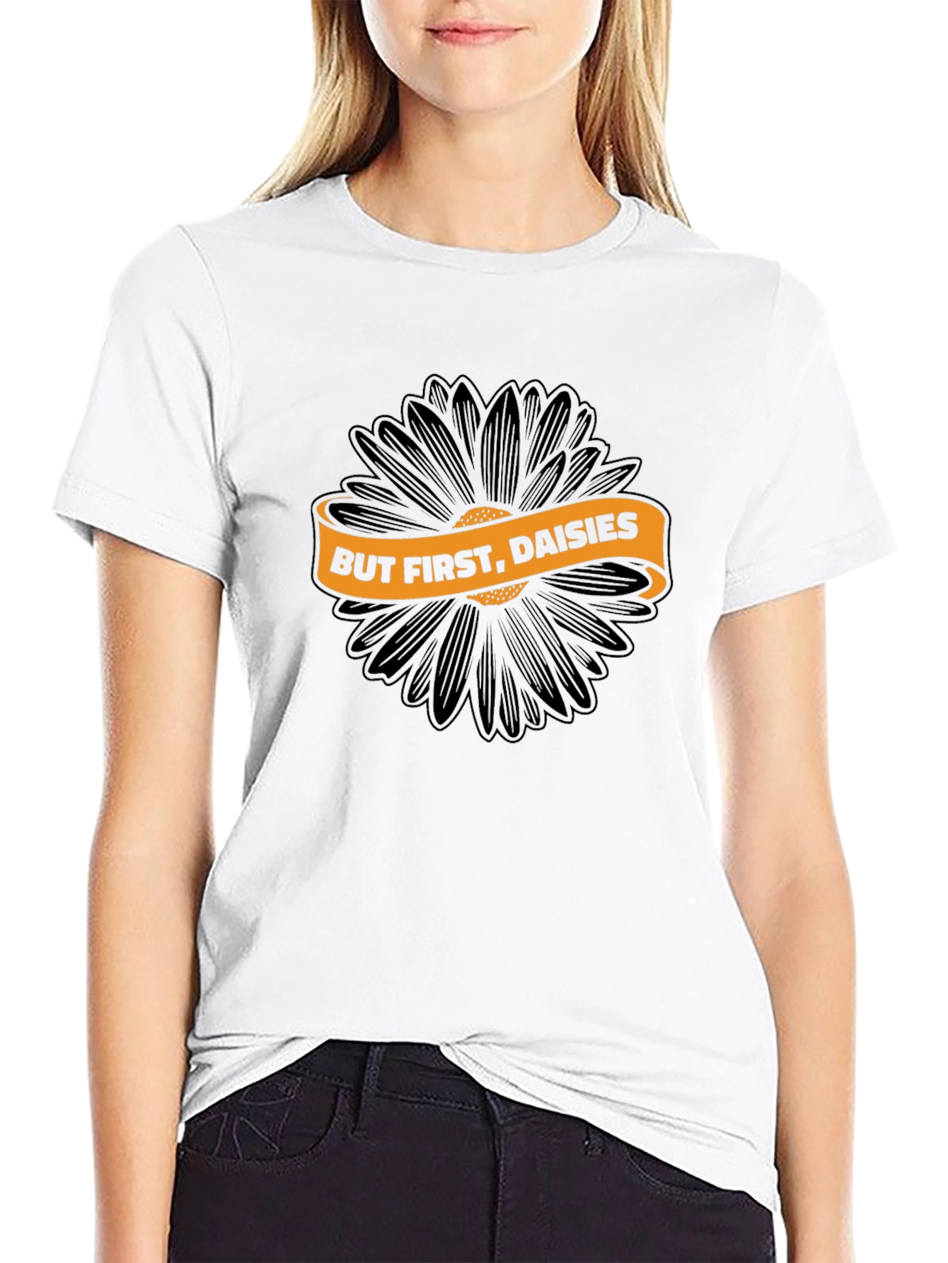 But First Daisies Black Graphic Tee