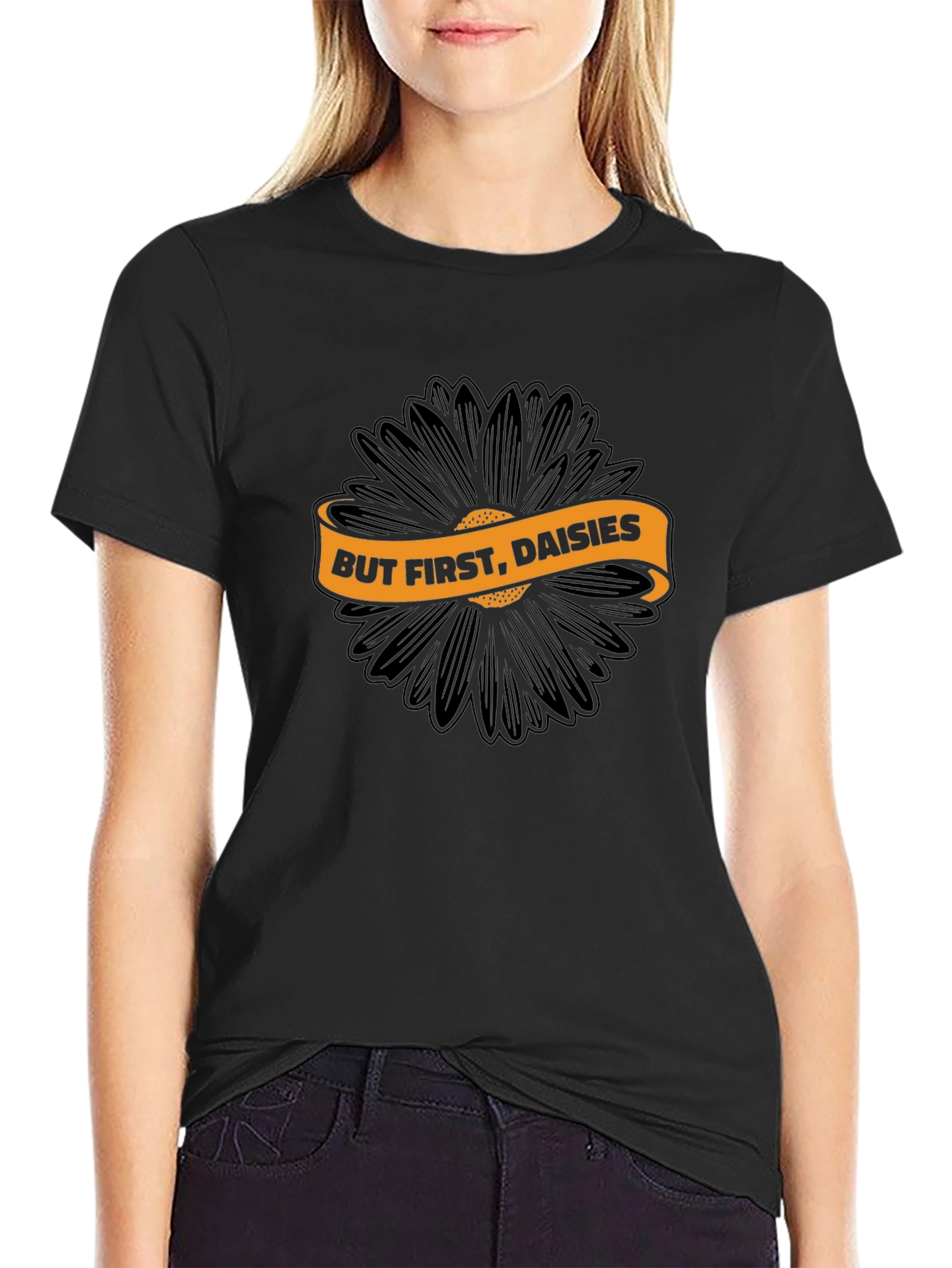 But First Daisies Black Graphic Tee