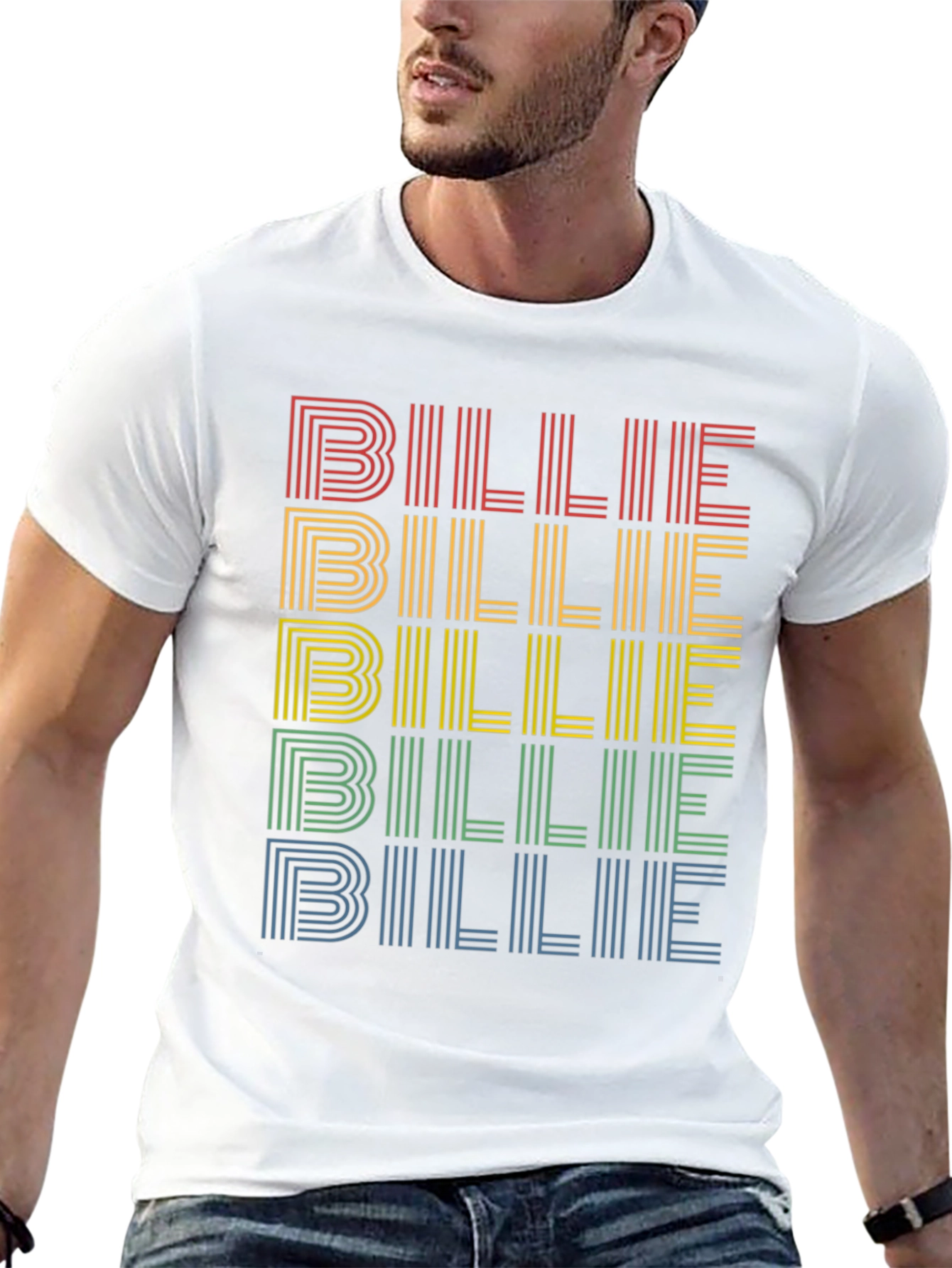 Retro Billie T-Shirt - Rainbow Stacked Design