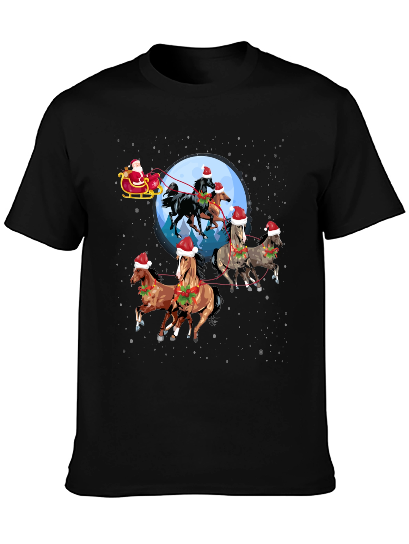 Christmas Horses T-Shirt Santa Sleigh