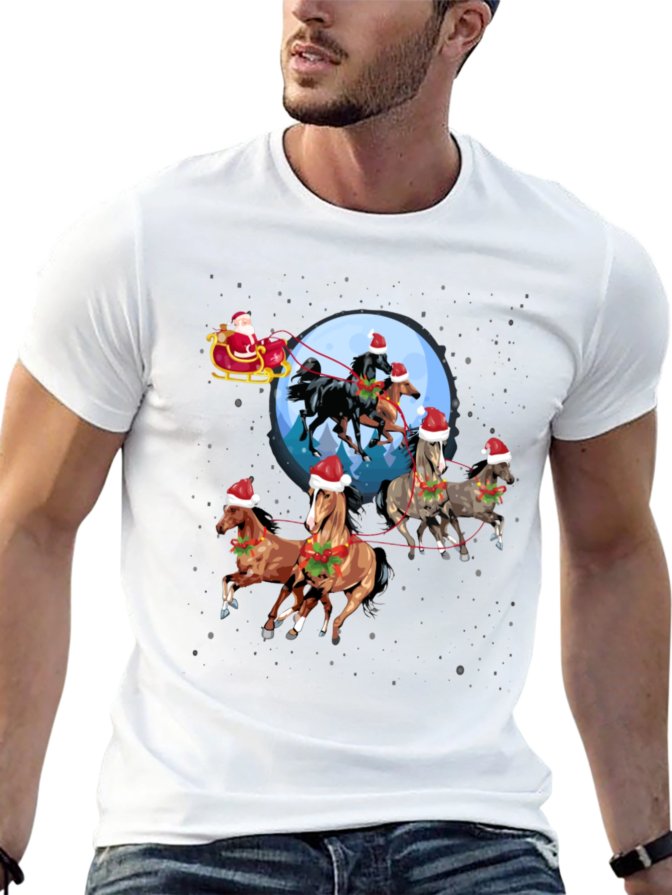 Christmas Horses T-Shirt Santa Sleigh