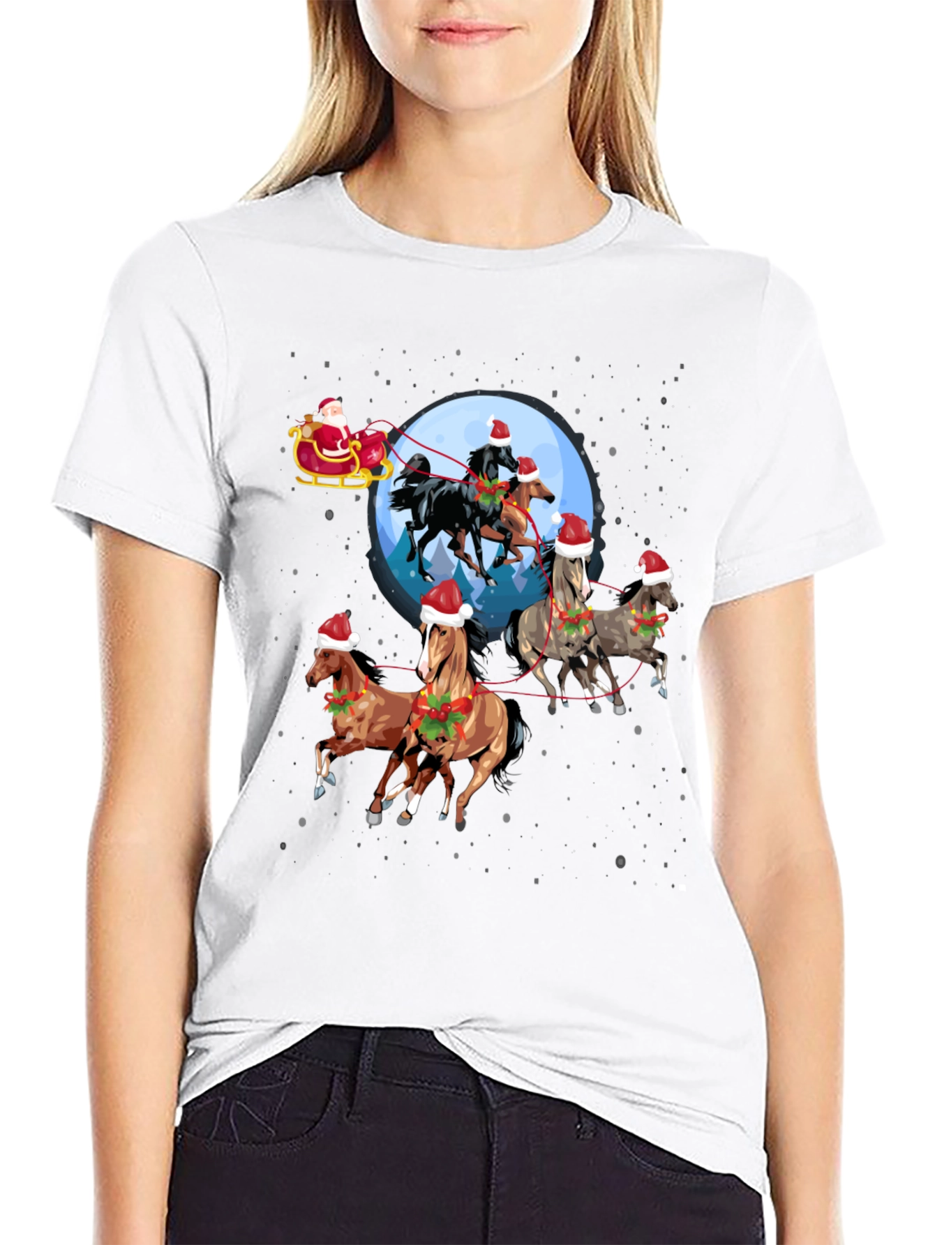 Christmas Horses T-Shirt Santa Sleigh