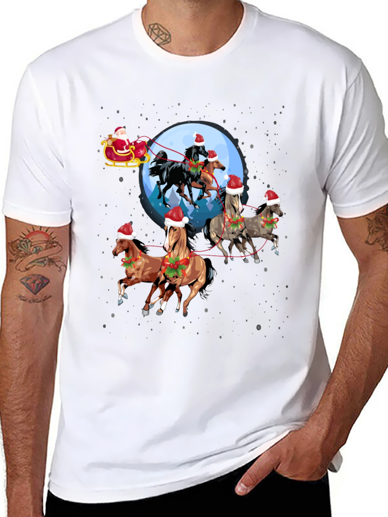 Christmas Horses T-Shirt Santa Sleigh