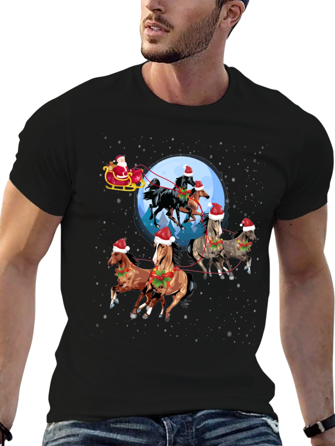 Christmas Horses T-Shirt Santa Sleigh