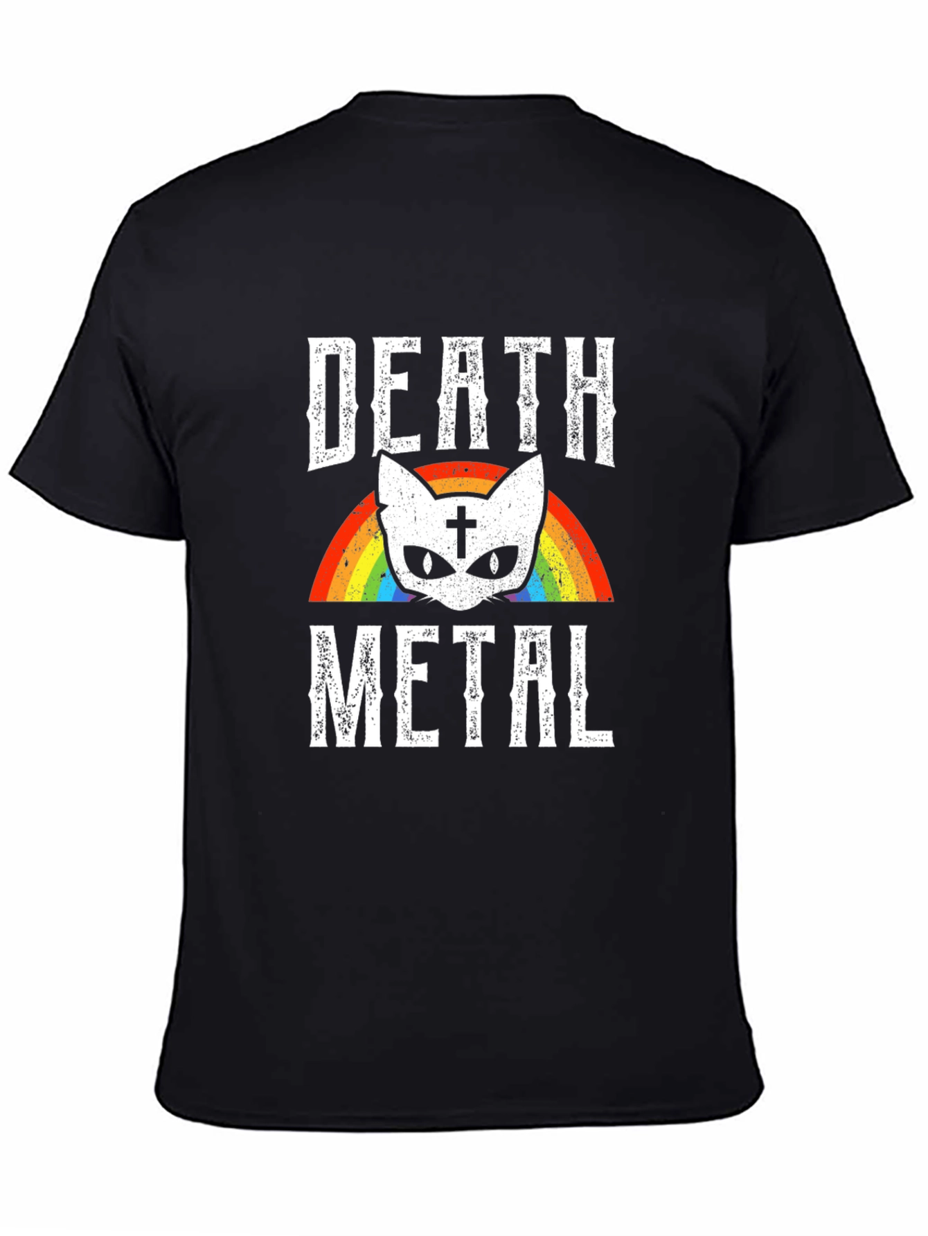 Death Metal Cat Rainbow Graphic T-Shirt