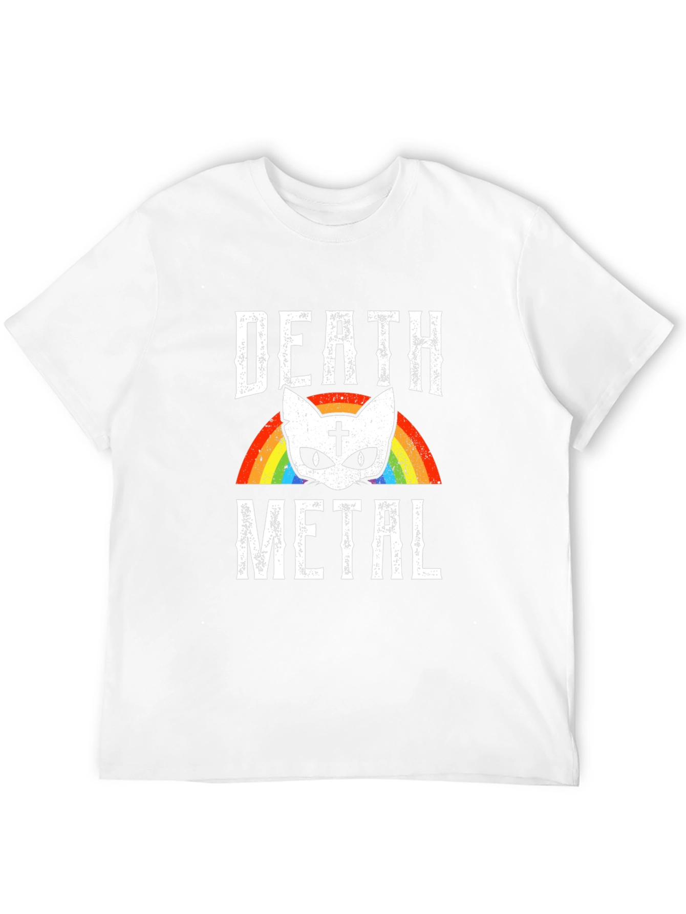 Death Metal Cat Rainbow Graphic T-Shirt