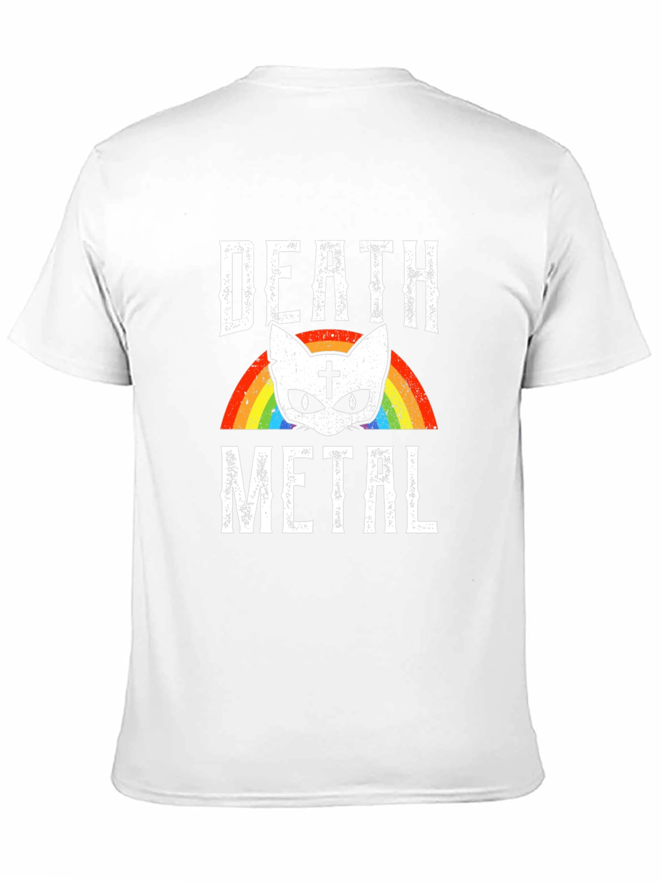 Death Metal Cat Rainbow Graphic T-Shirt