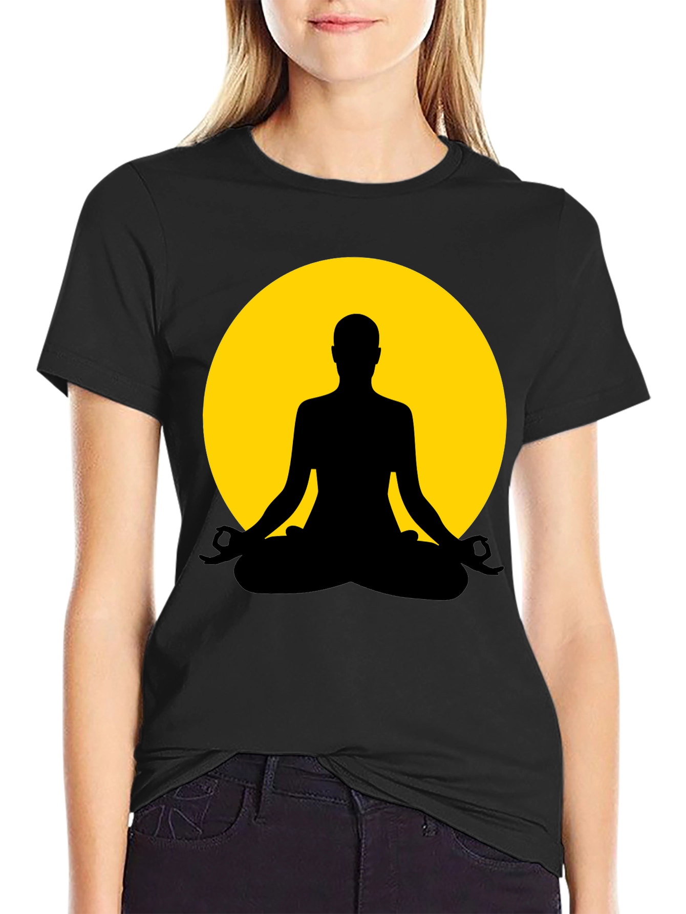 Yoga Meditation Silhouette Tee - Black