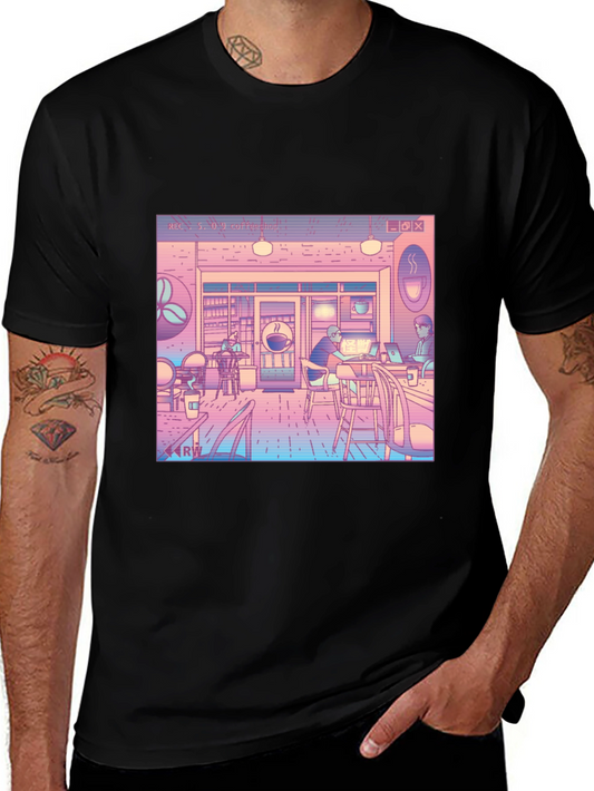 Retro Coffee Shop Graphic Tee - Vaporwave Style