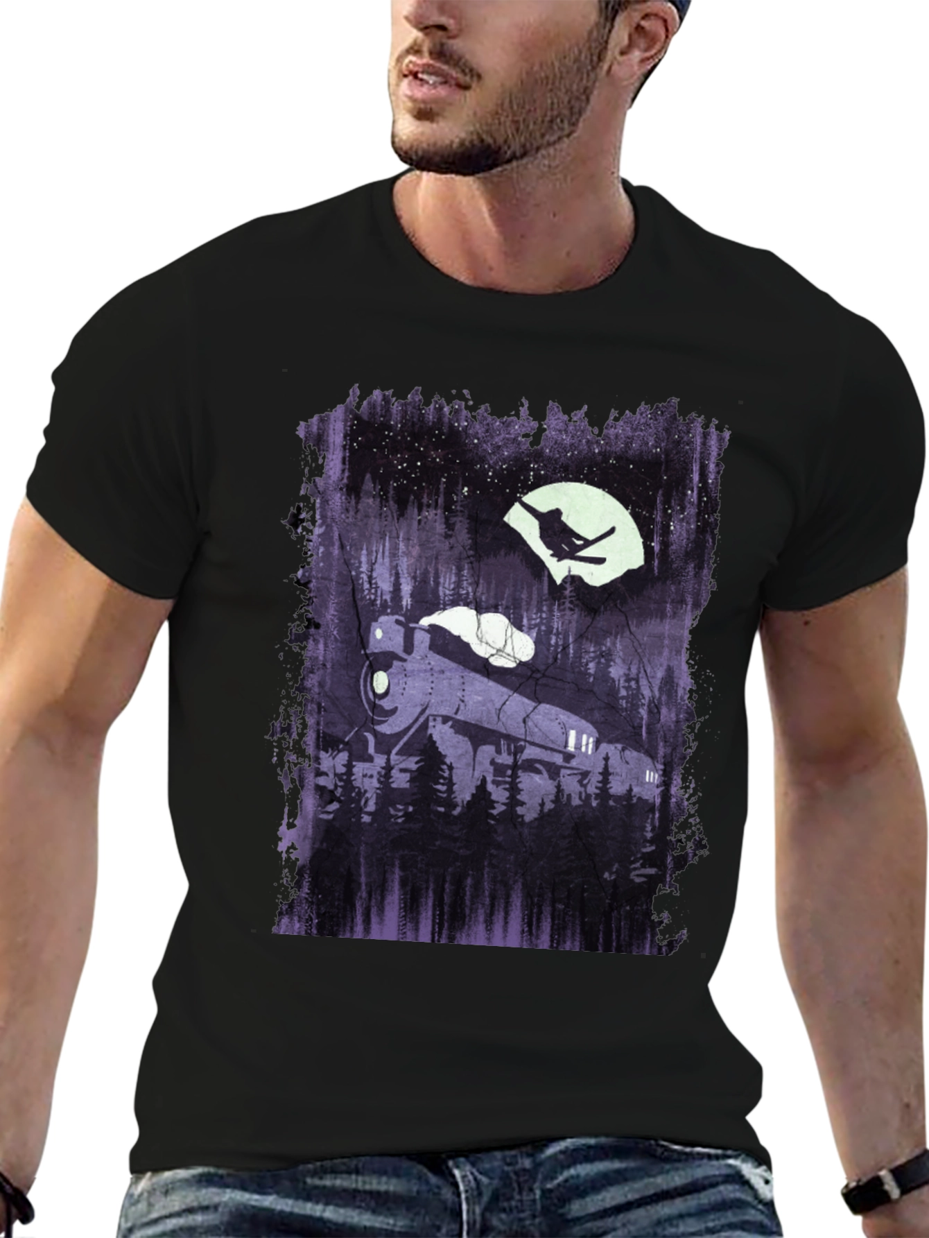 Train & Skier Graphic Tee - Black