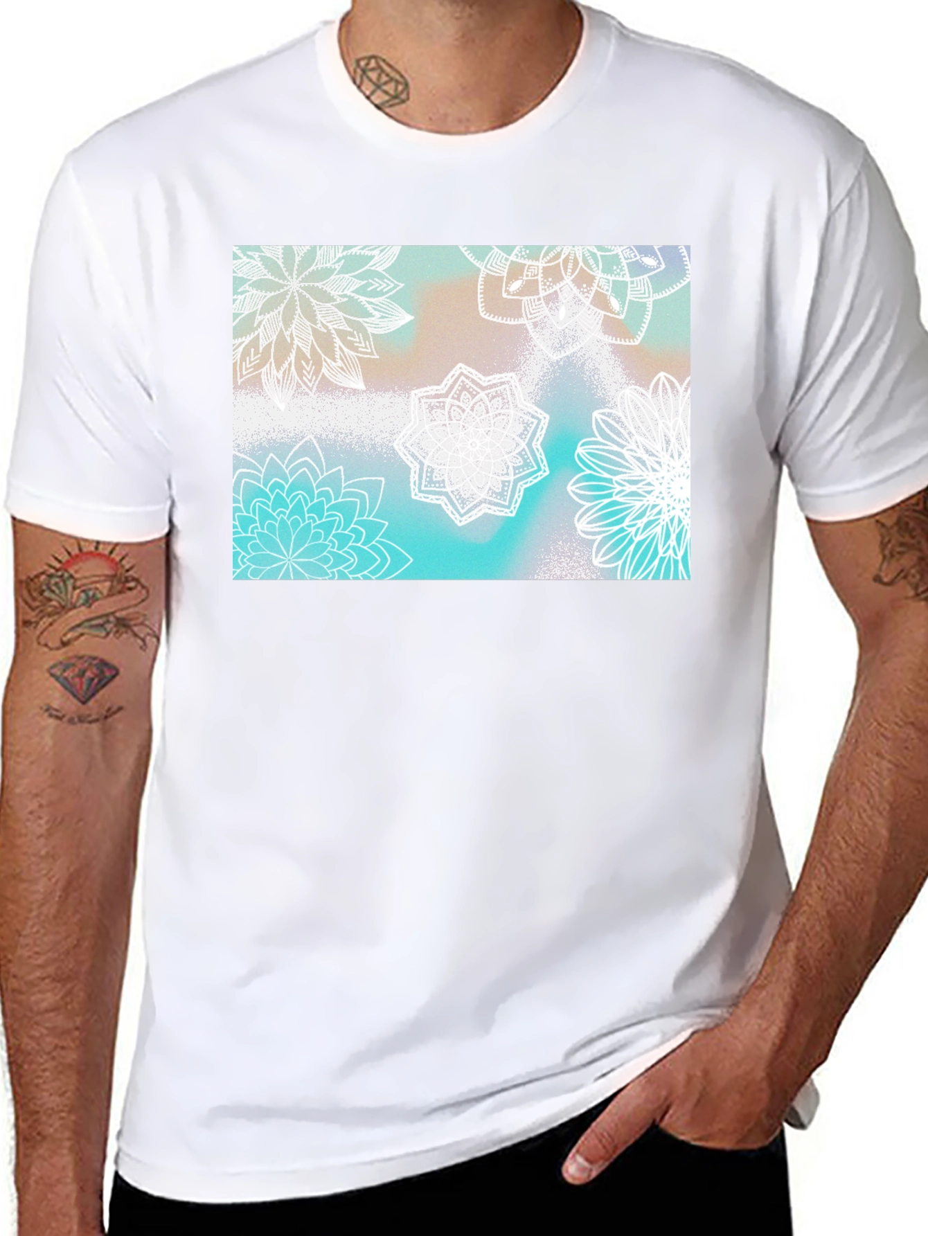 Floral Mandala Print Black T-Shirt