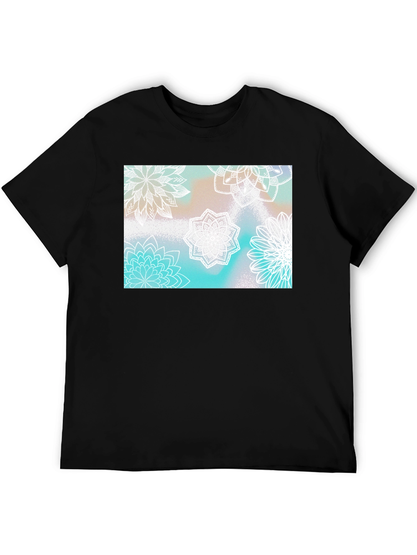 Floral Mandala Print Black T-Shirt