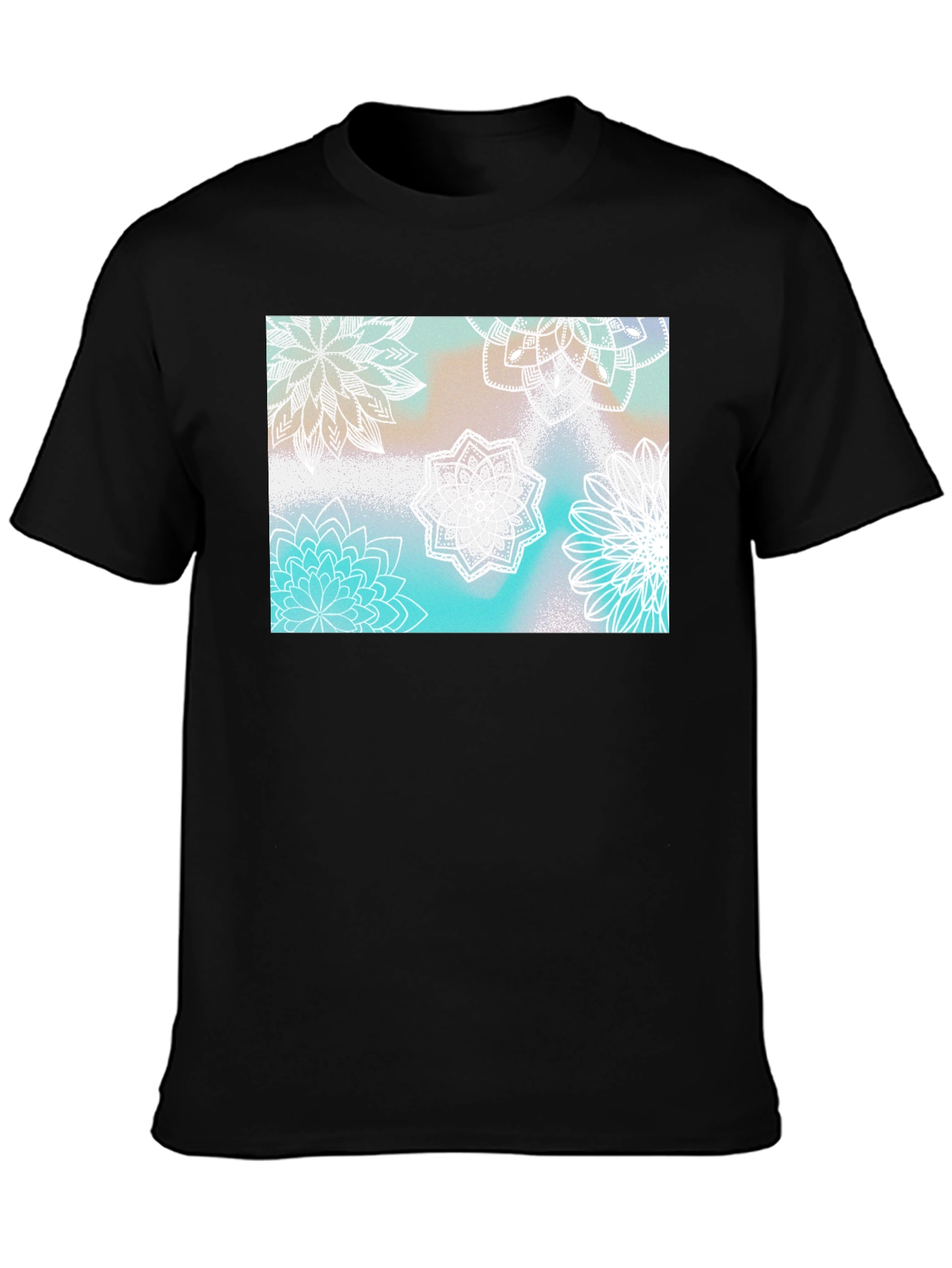 Floral Mandala Print Black T-Shirt