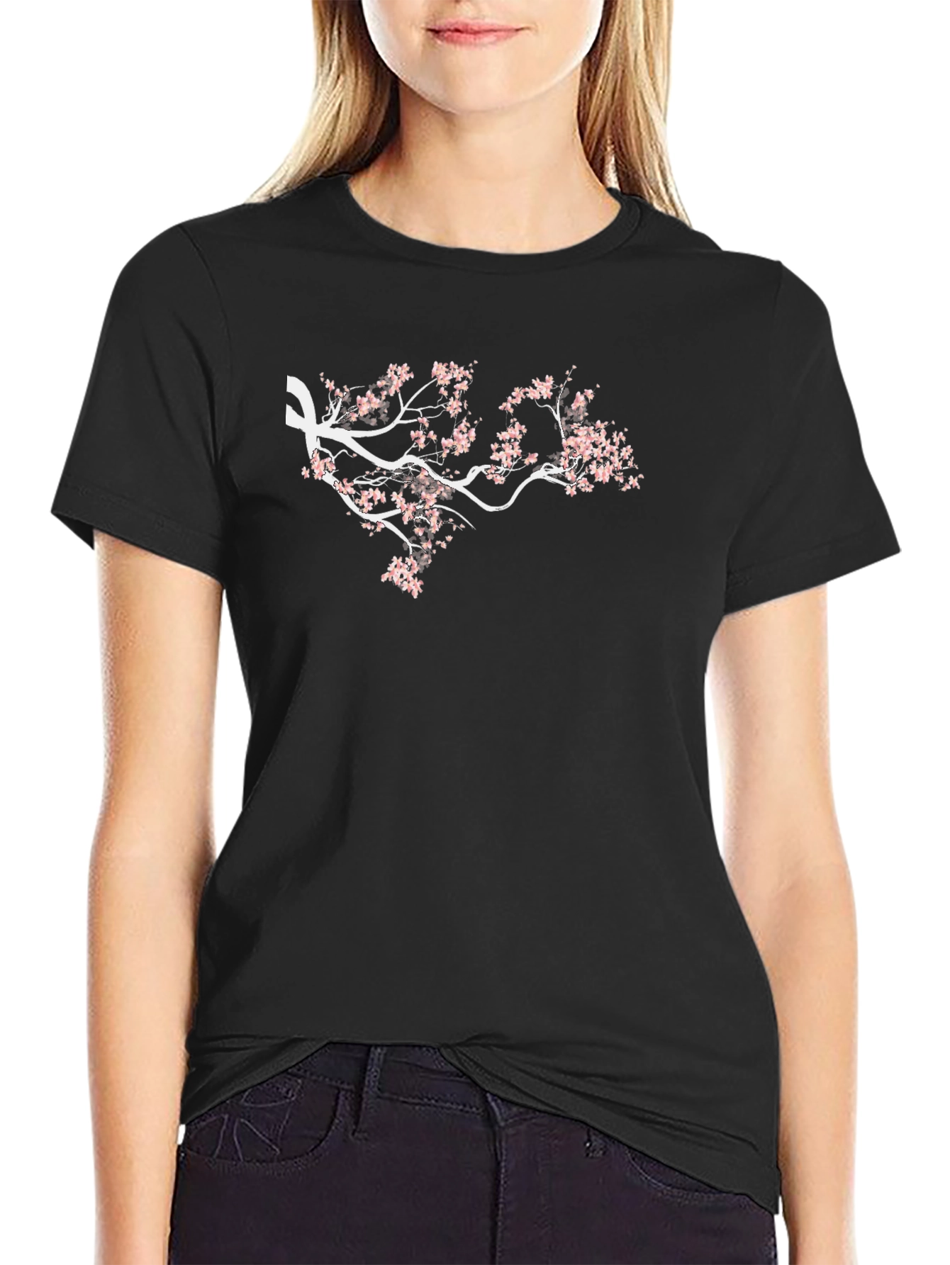 Sakura Branch Graphic Tee - Elegant Black Shirt