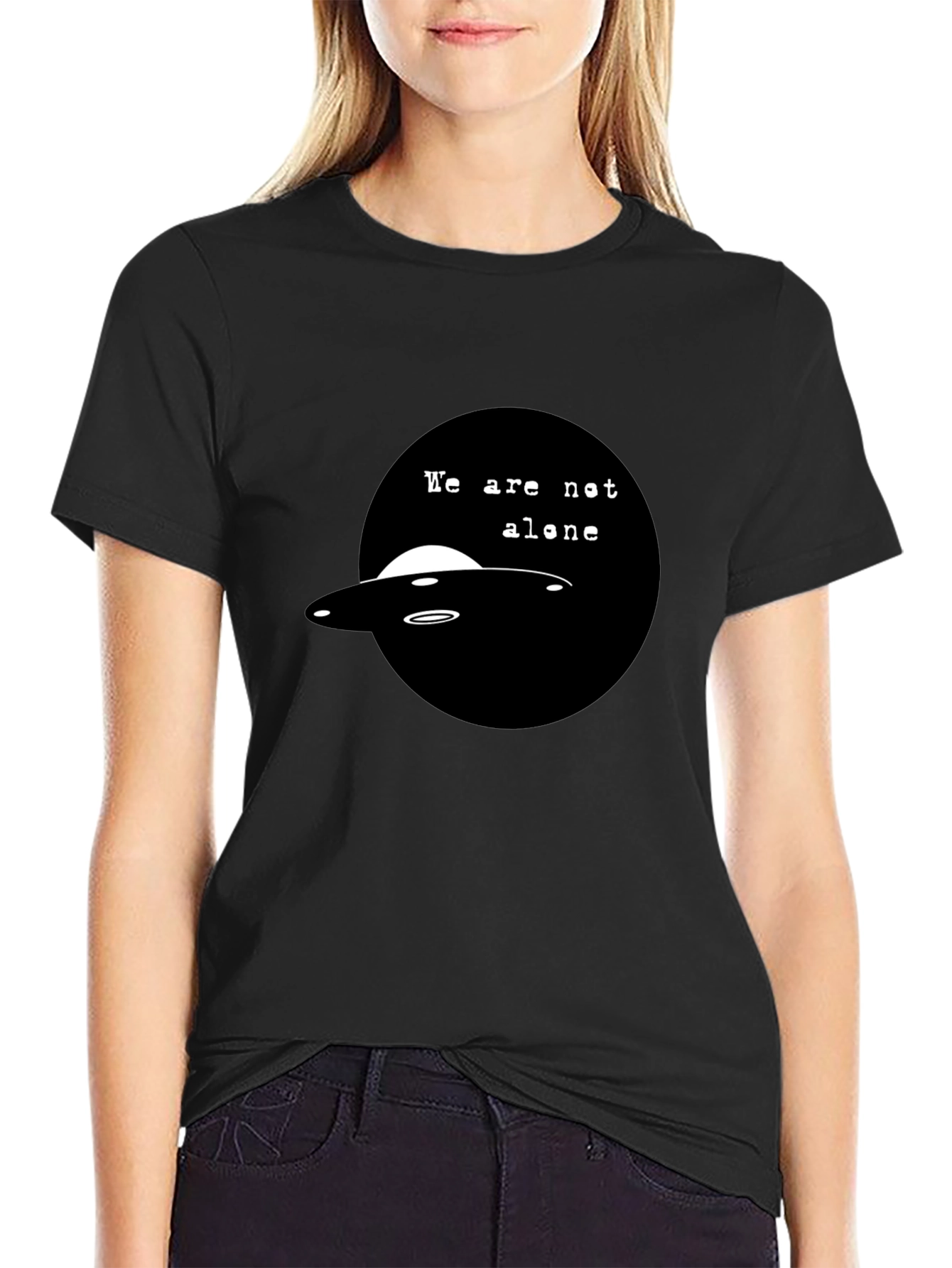 UFO We Are Not Alone Graphic Black T-Shirt