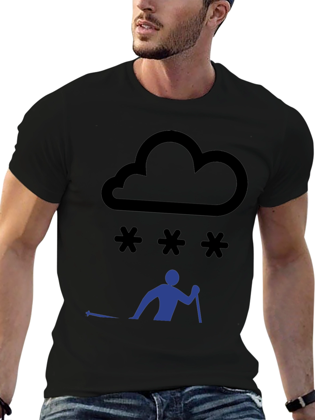 Snowy Day Skiing T-Shirt - Black Graphic Tee