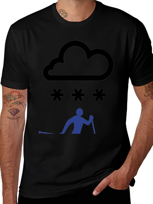 Snowy Day Skiing T-Shirt - Black Graphic Tee