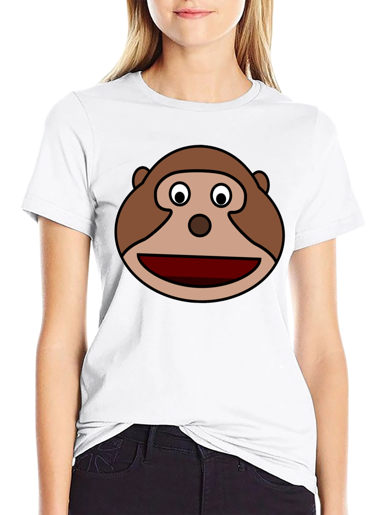 Monkey Face Graphic Tee - Black Cotton Casual