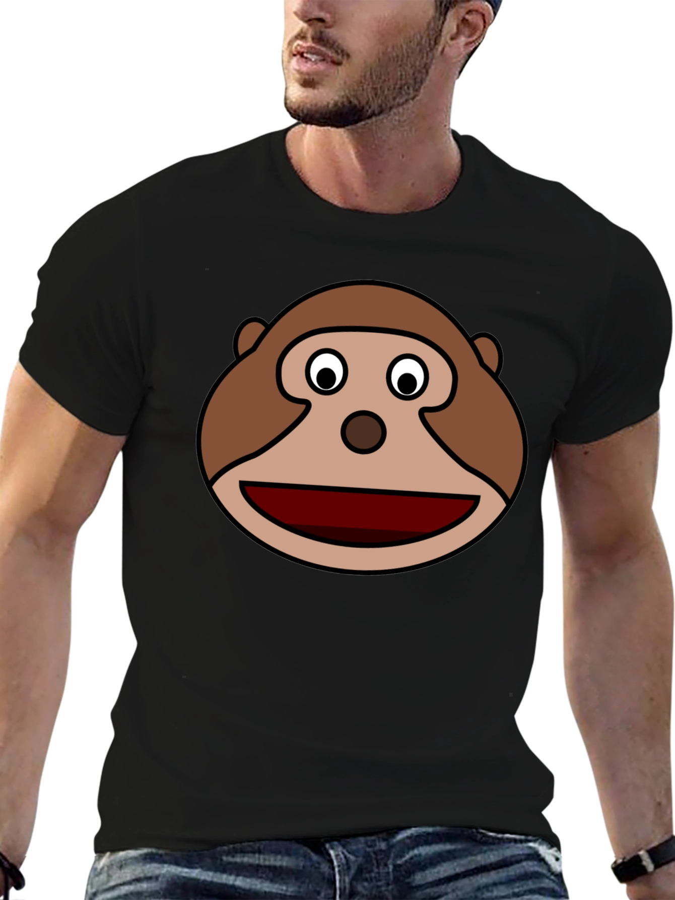 Monkey Face Graphic Tee - Black Cotton Casual