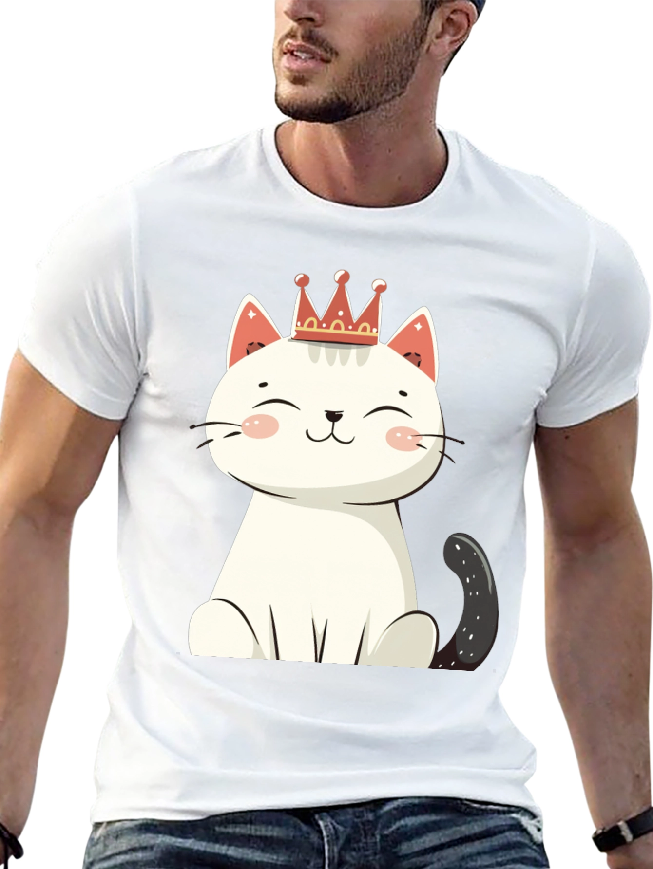 Cute Cat T-Shirt - Crowned Feline Design