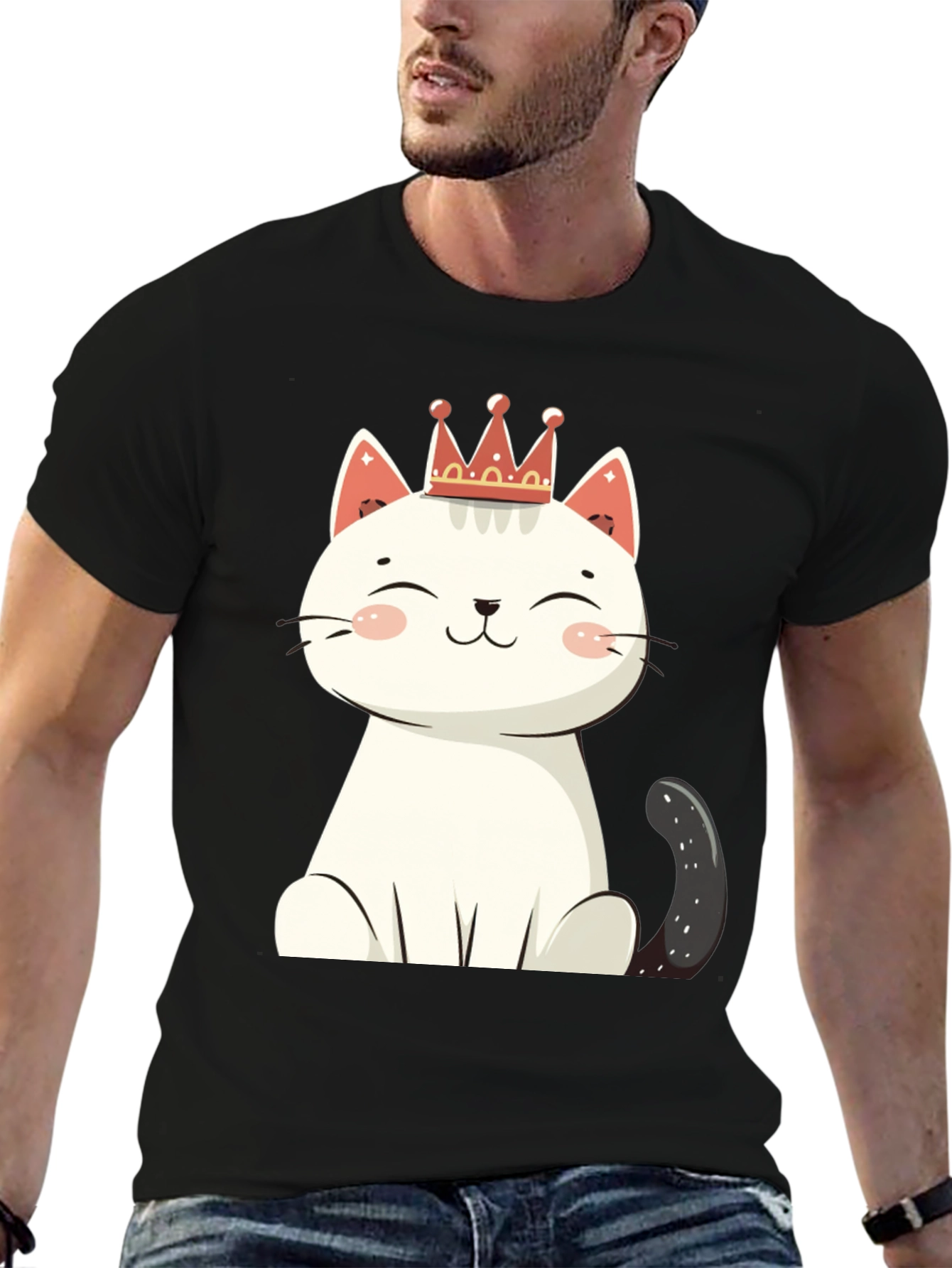 Cute Cat T-Shirt - Crowned Feline Design