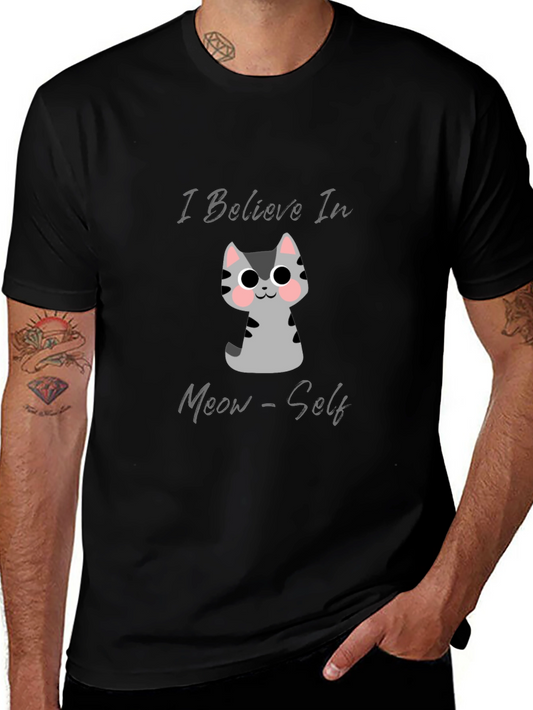 Believe In Meow-Self Black Graphic T-Shirt