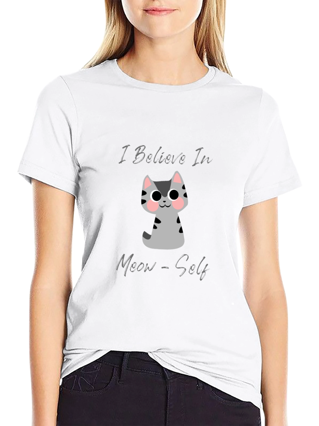 Believe In Meow-Self Black Graphic T-Shirt