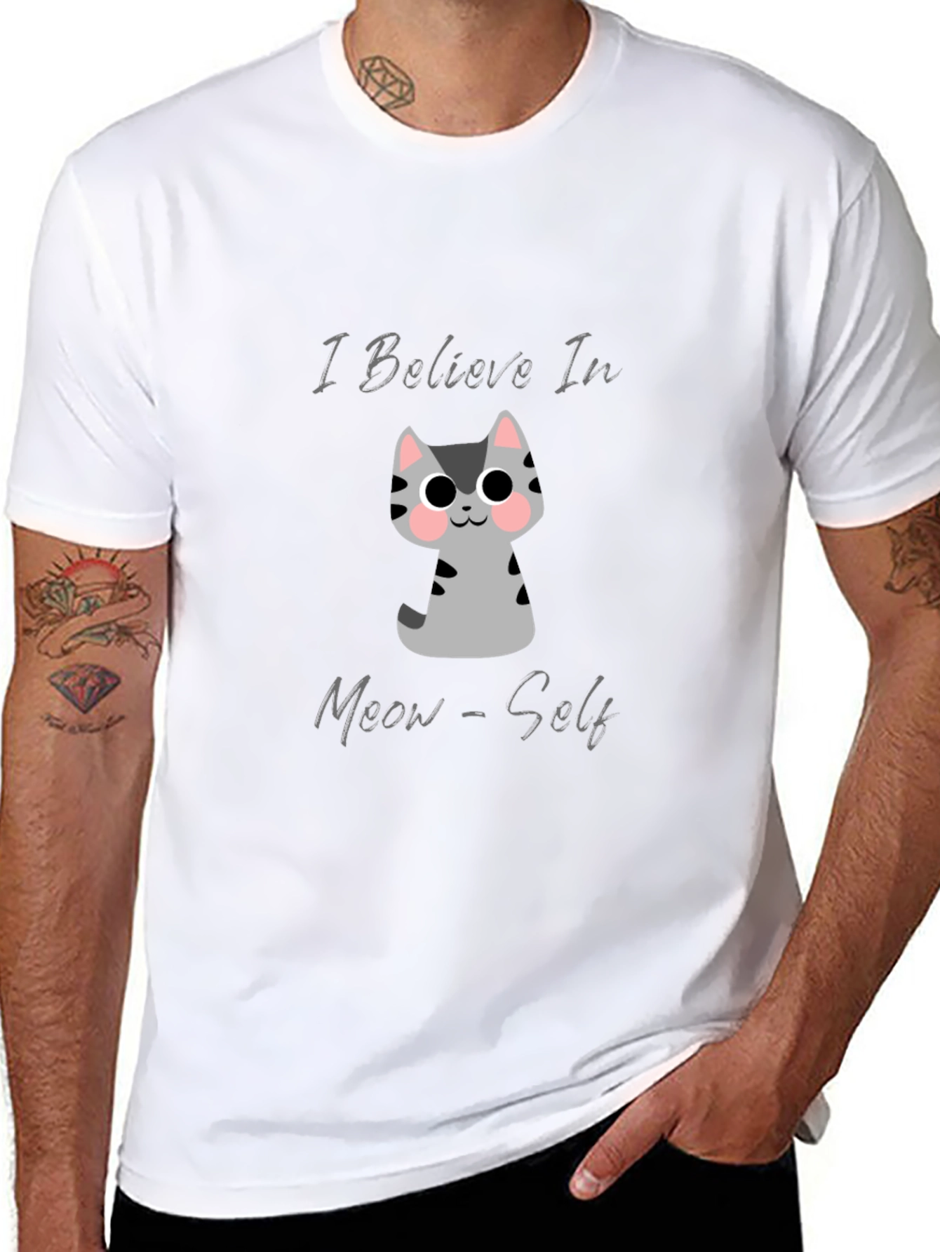 Believe In Meow-Self Black Graphic T-Shirt
