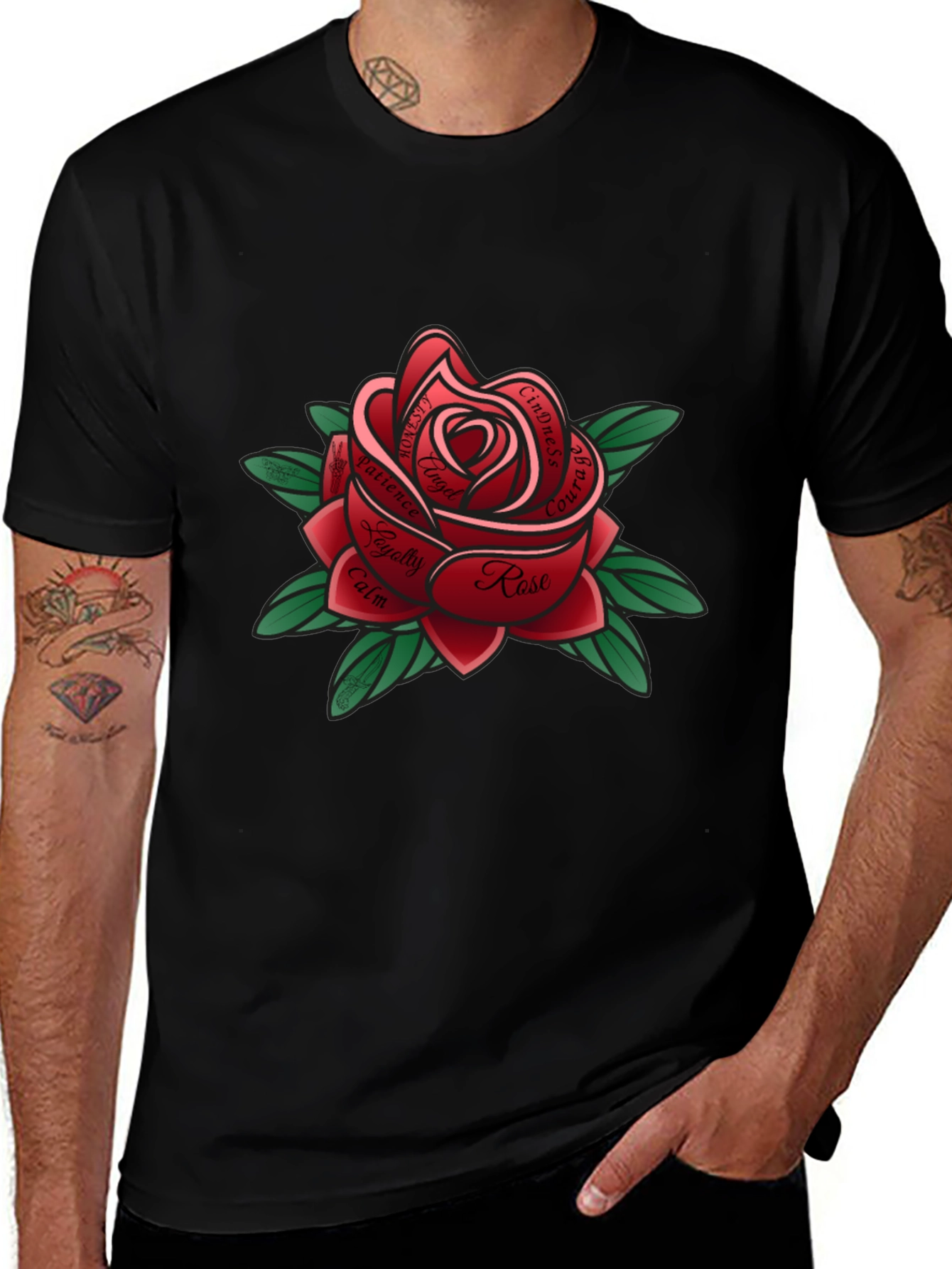 Rose Tattoo Style Graphic Tee - Black