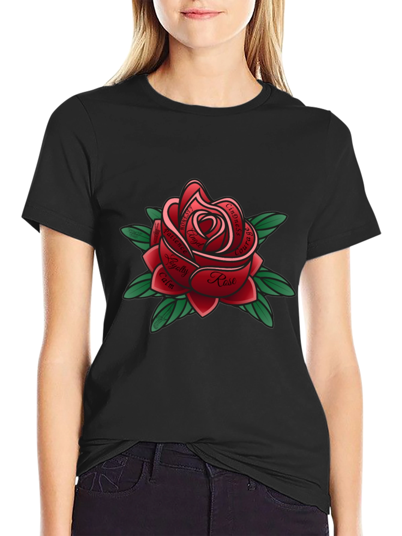 Rose Tattoo Style Graphic Tee - Black
