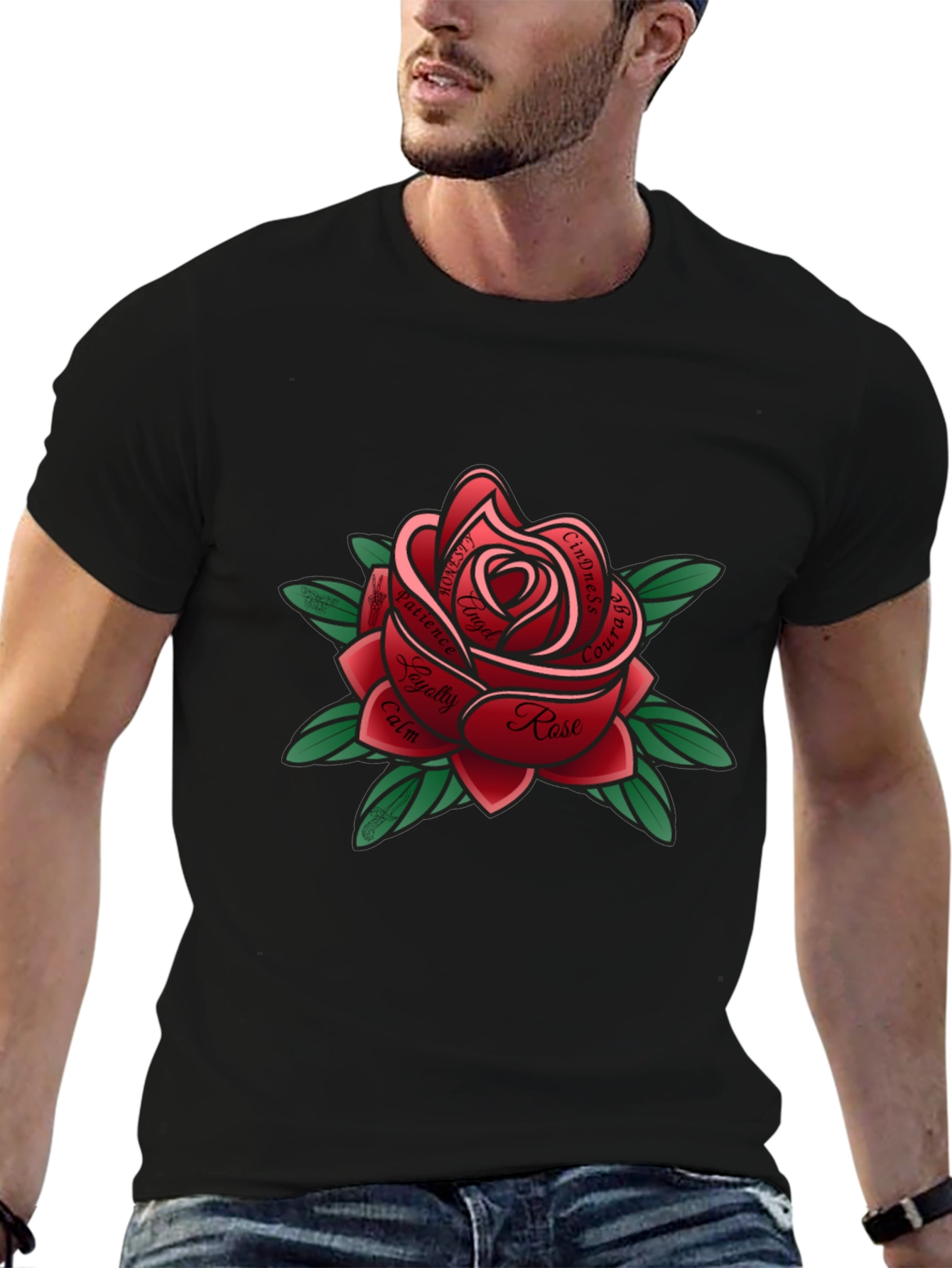 Rose Tattoo Style Graphic Tee - Black