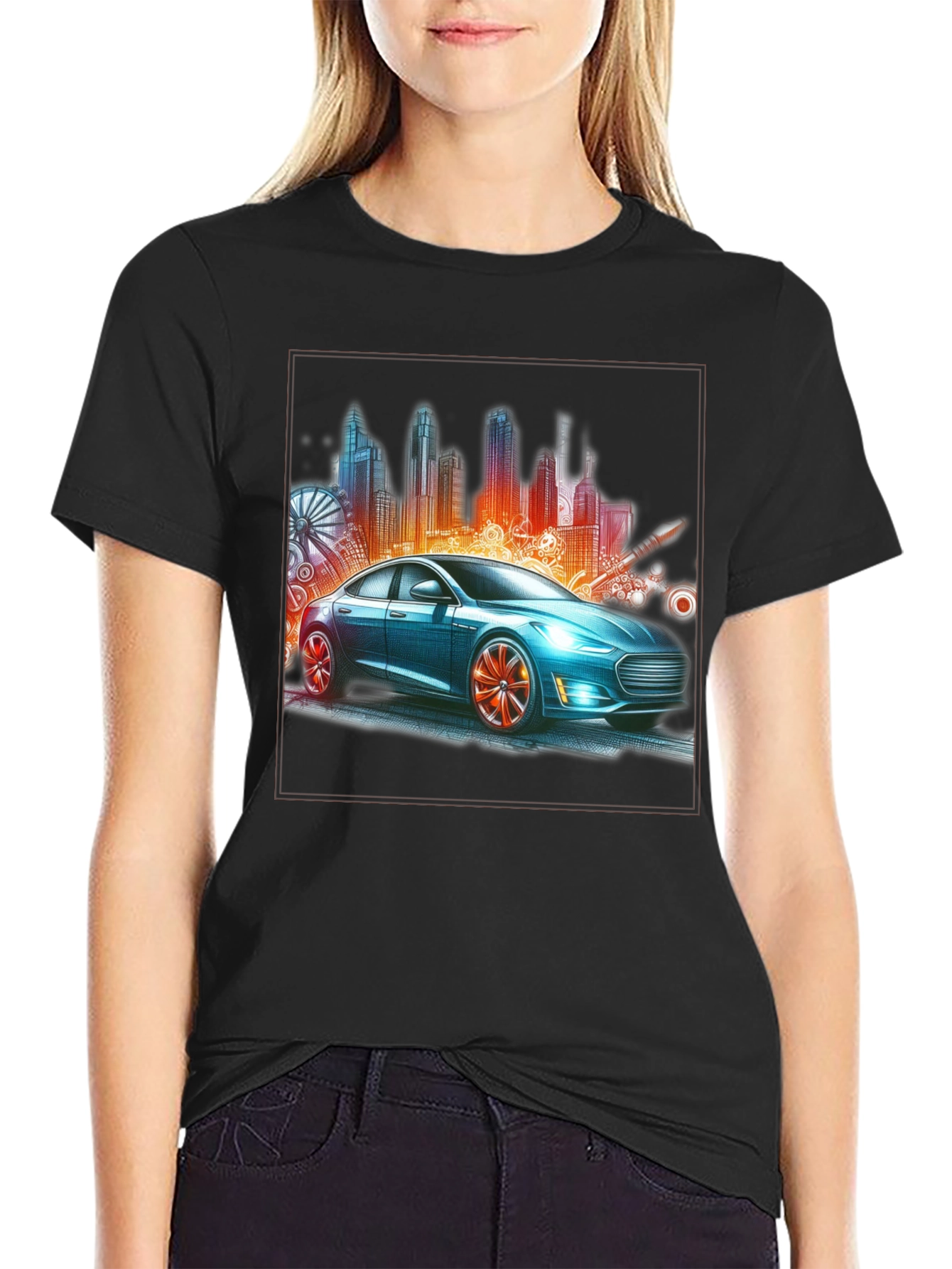 Modern City Car Graphic Tee - Stylish Urban Design