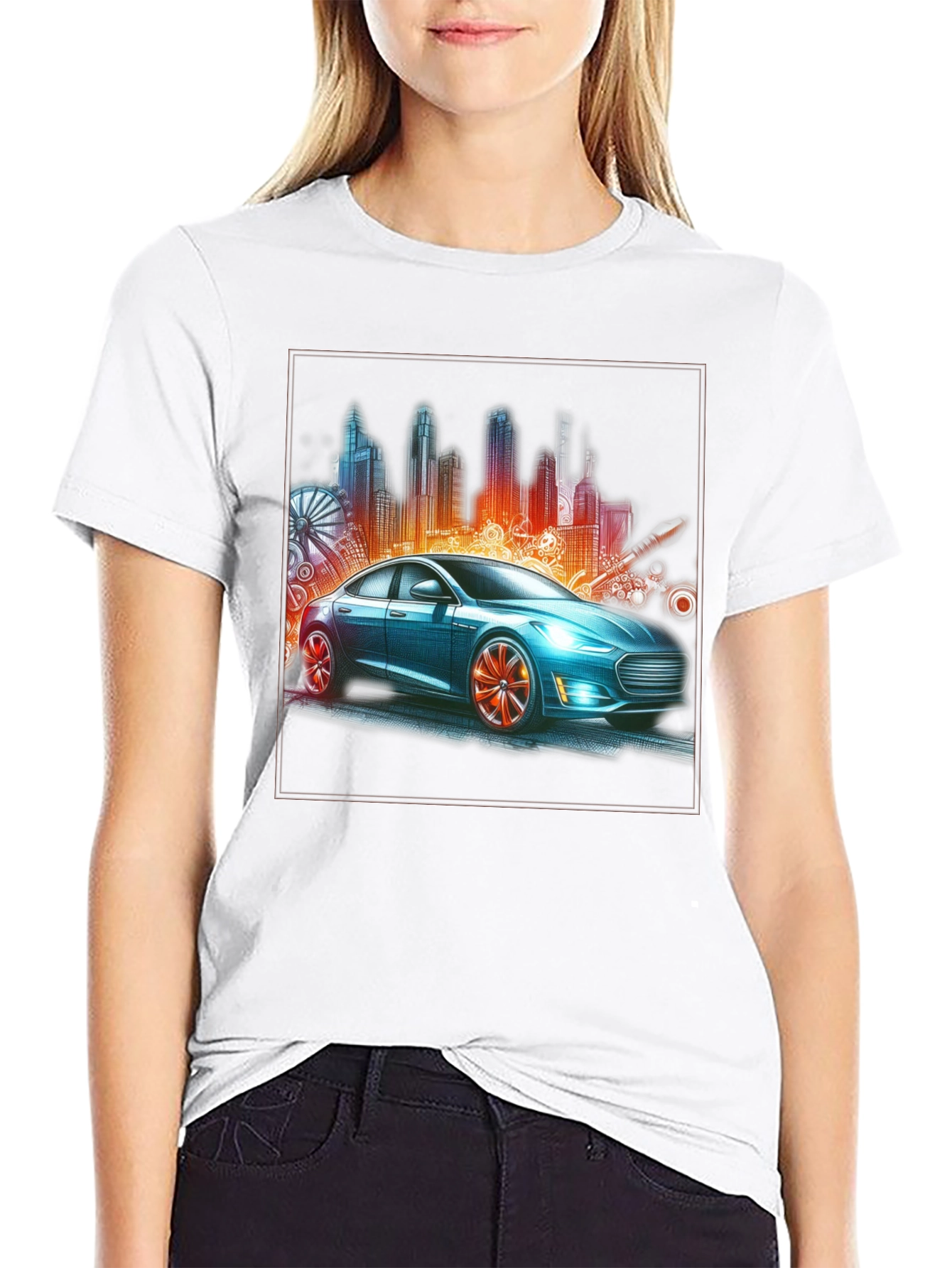 Modern City Car Graphic Tee - Stylish Urban Design
