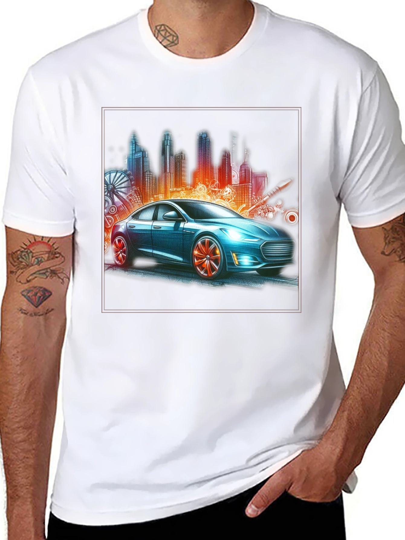 Modern City Car Graphic Tee - Stylish Urban Design