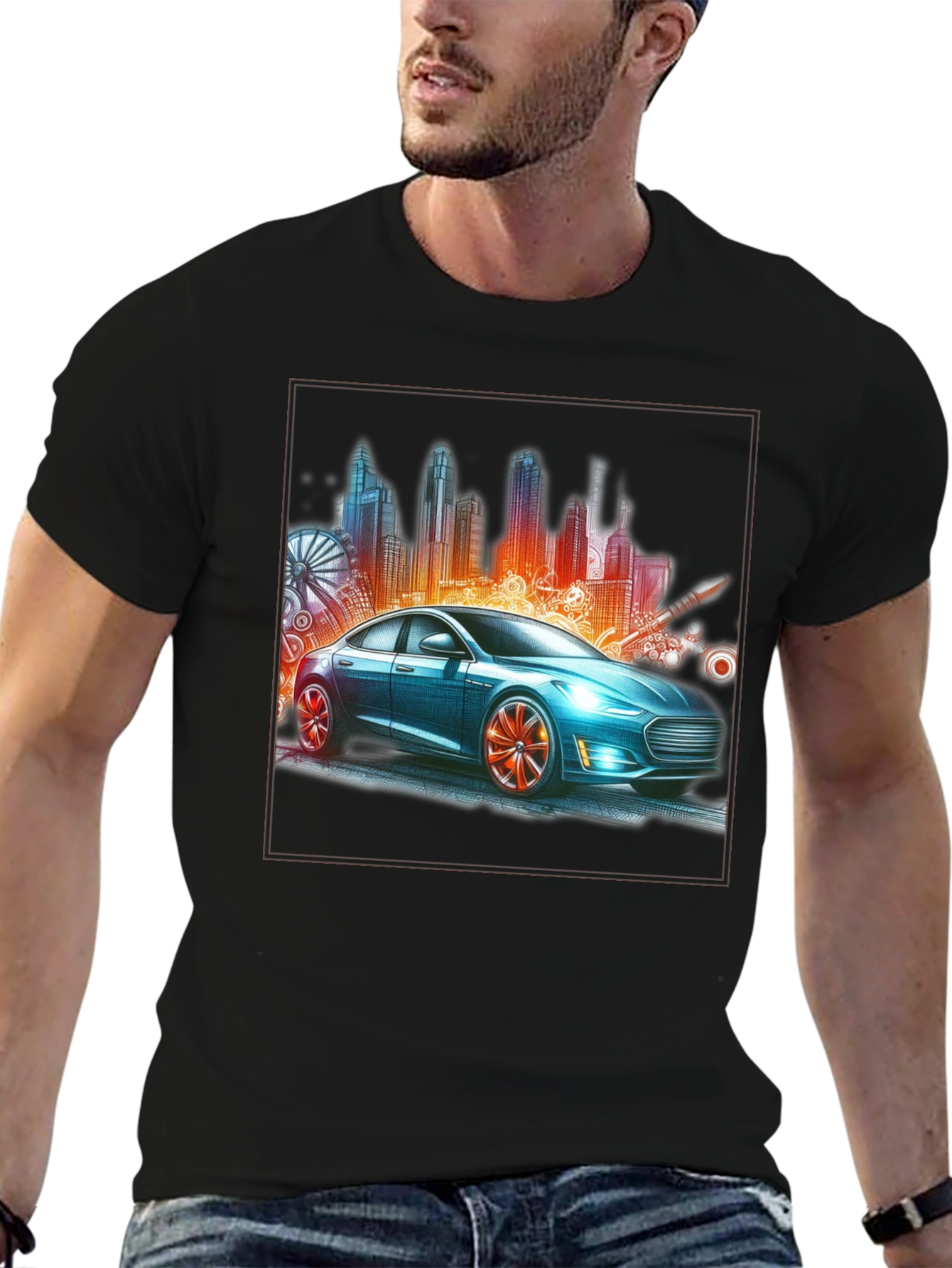 Modern City Car Graphic Tee - Stylish Urban Design