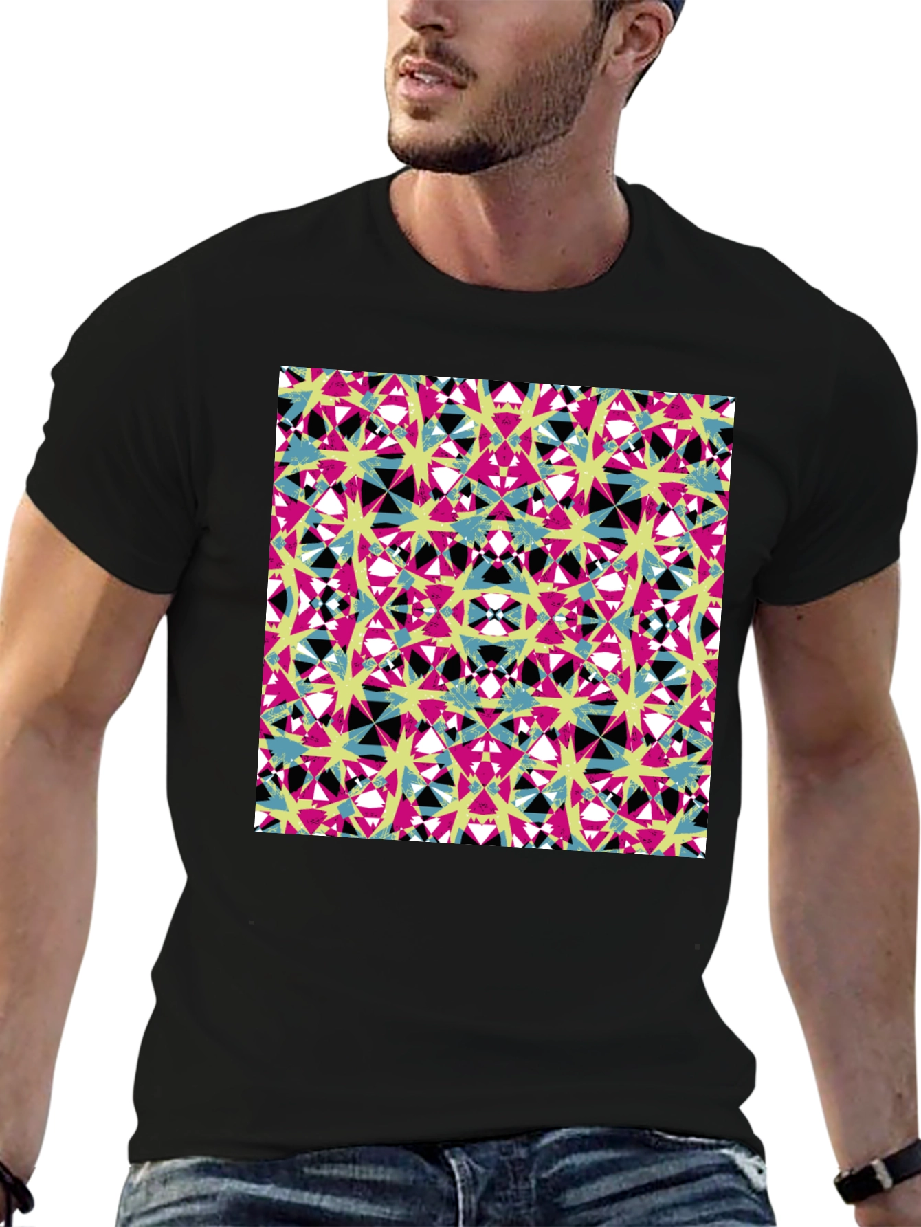 Abstract Geometric Print Mens Black T-Shirt
