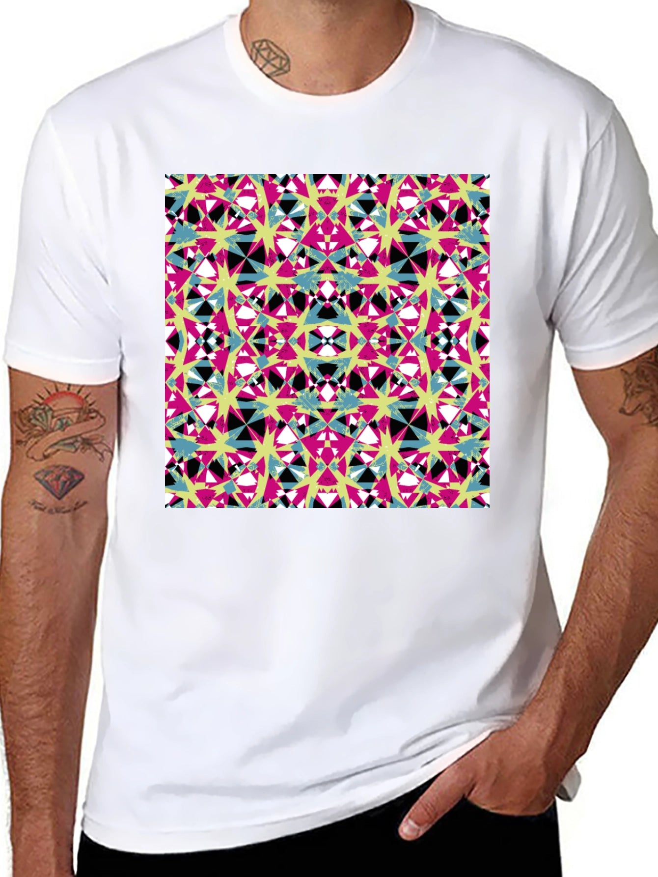 Abstract Geometric Print Mens Black T-Shirt