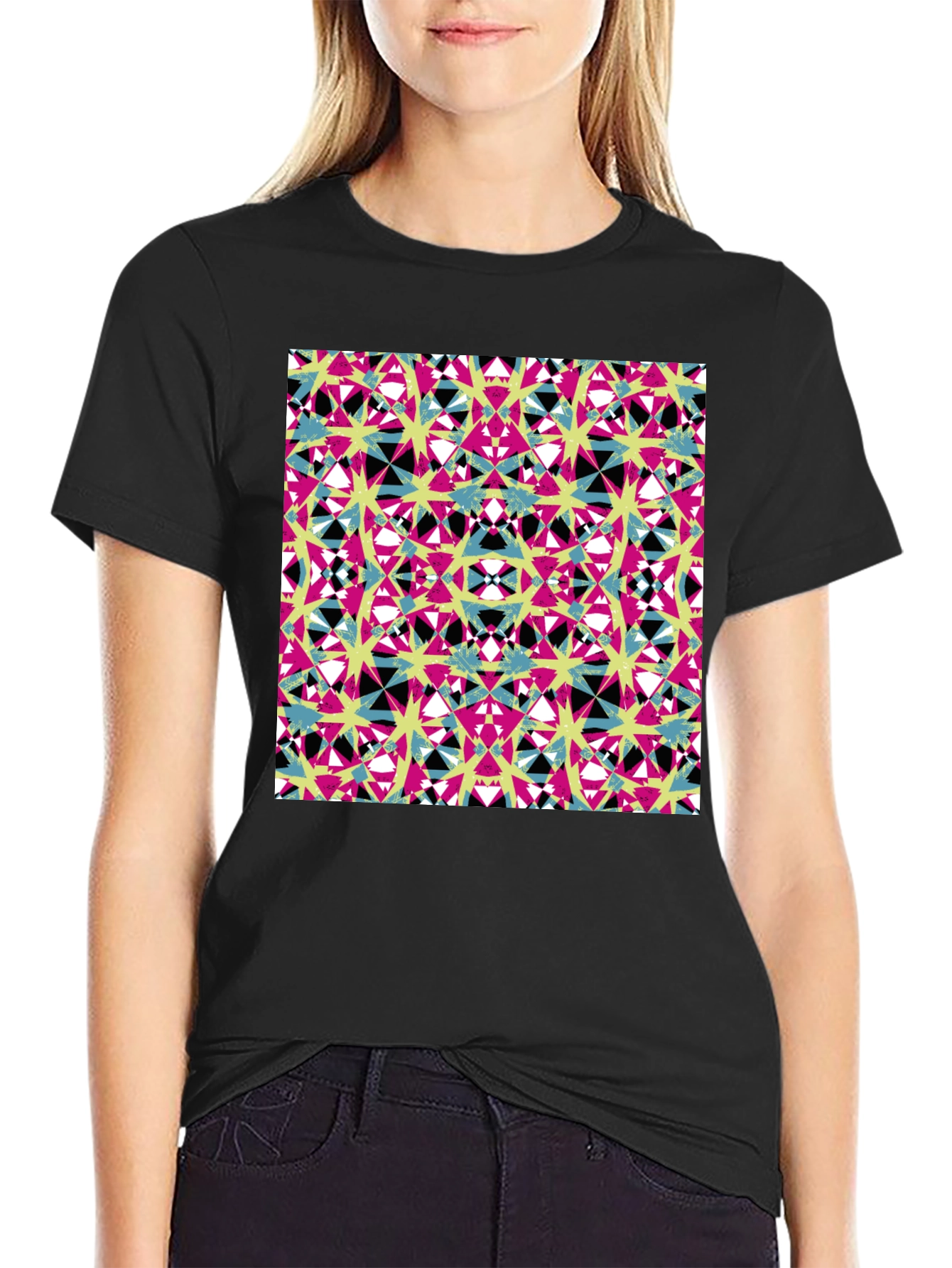 Abstract Geometric Print Mens Black T-Shirt